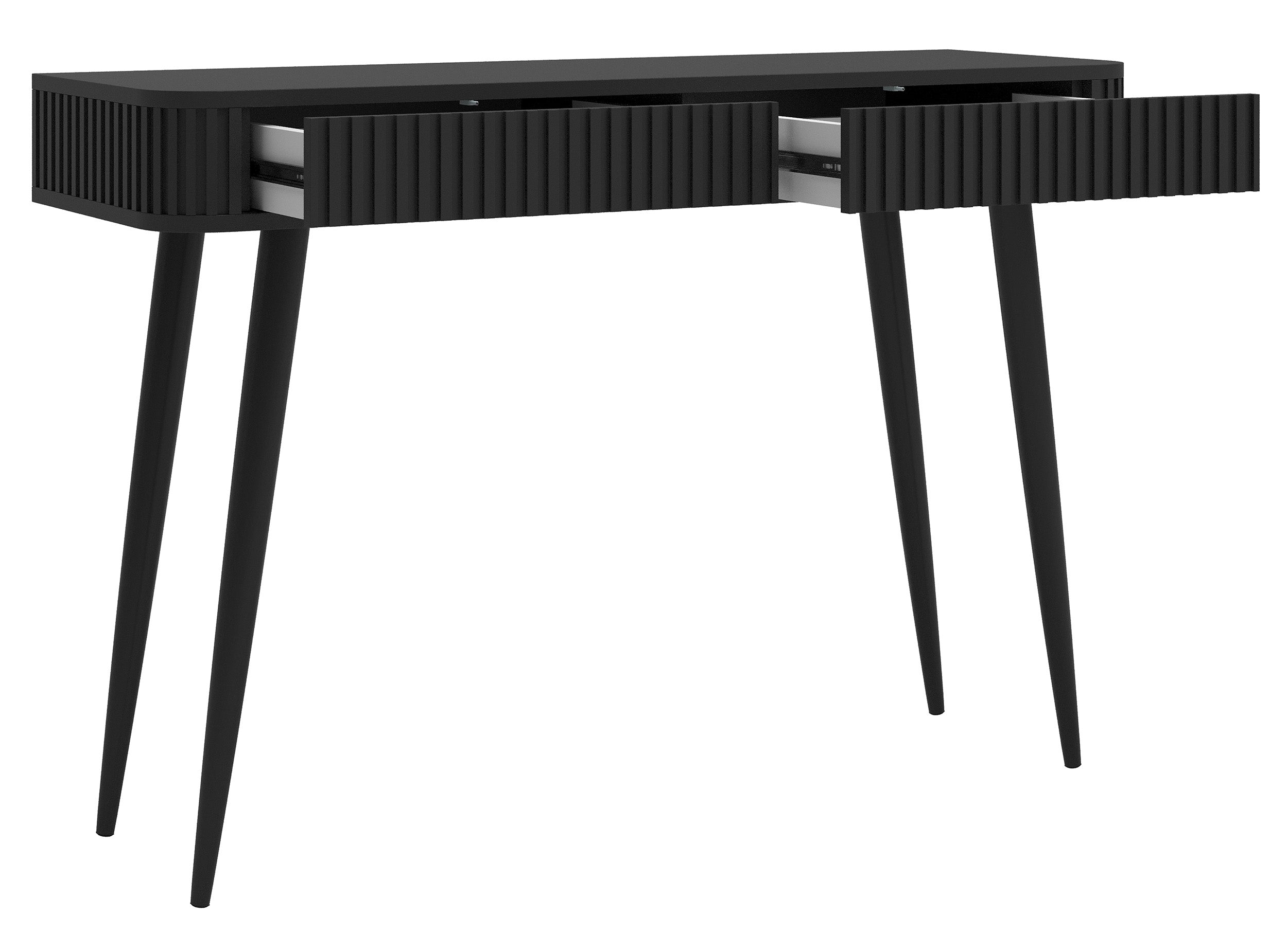 Ovarlo Schminktisch mit Rillen und zwei Schubladen, 113 cm, schwarz mit schwarzen Beinen