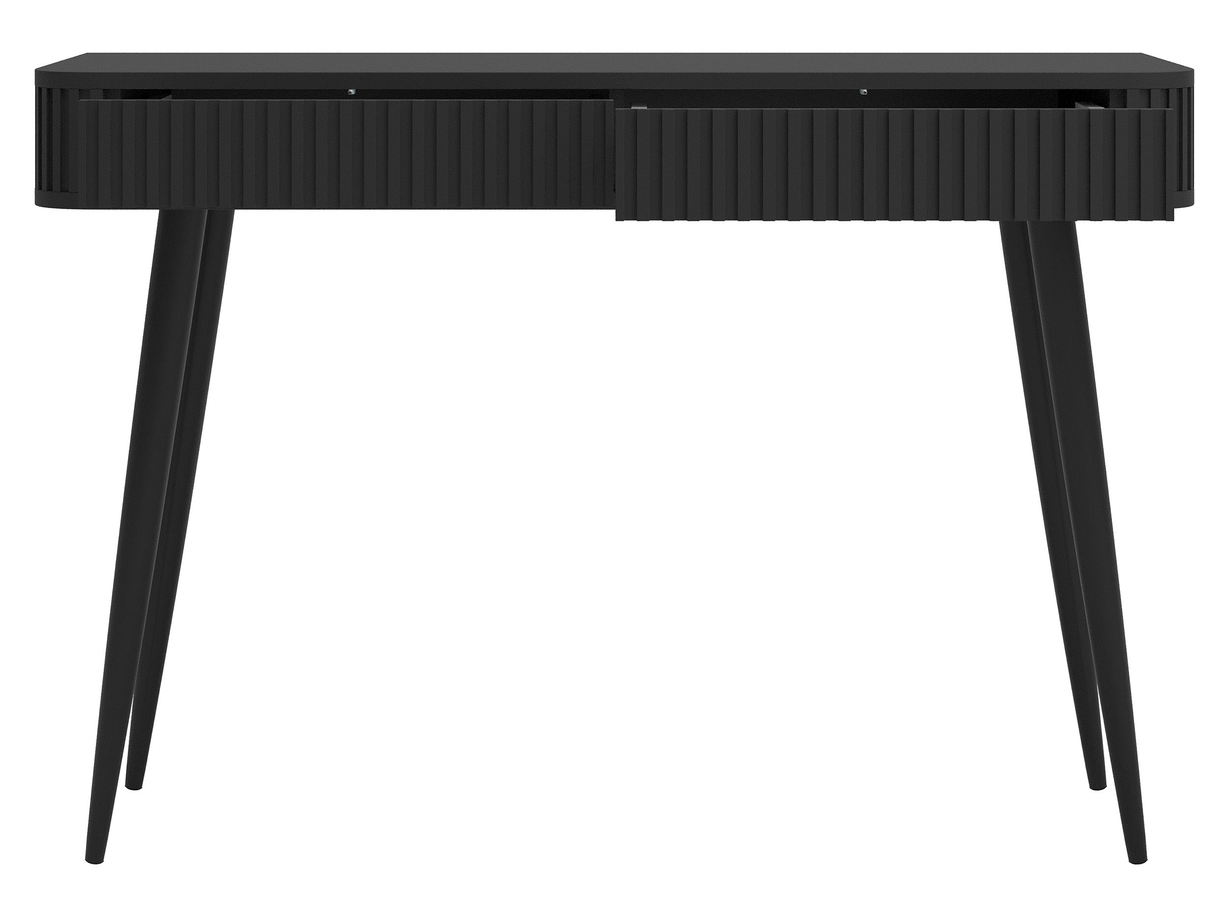 Ovarlo Schminktisch mit Rillen und zwei Schubladen, 113 cm, schwarz mit schwarzen Beinen
