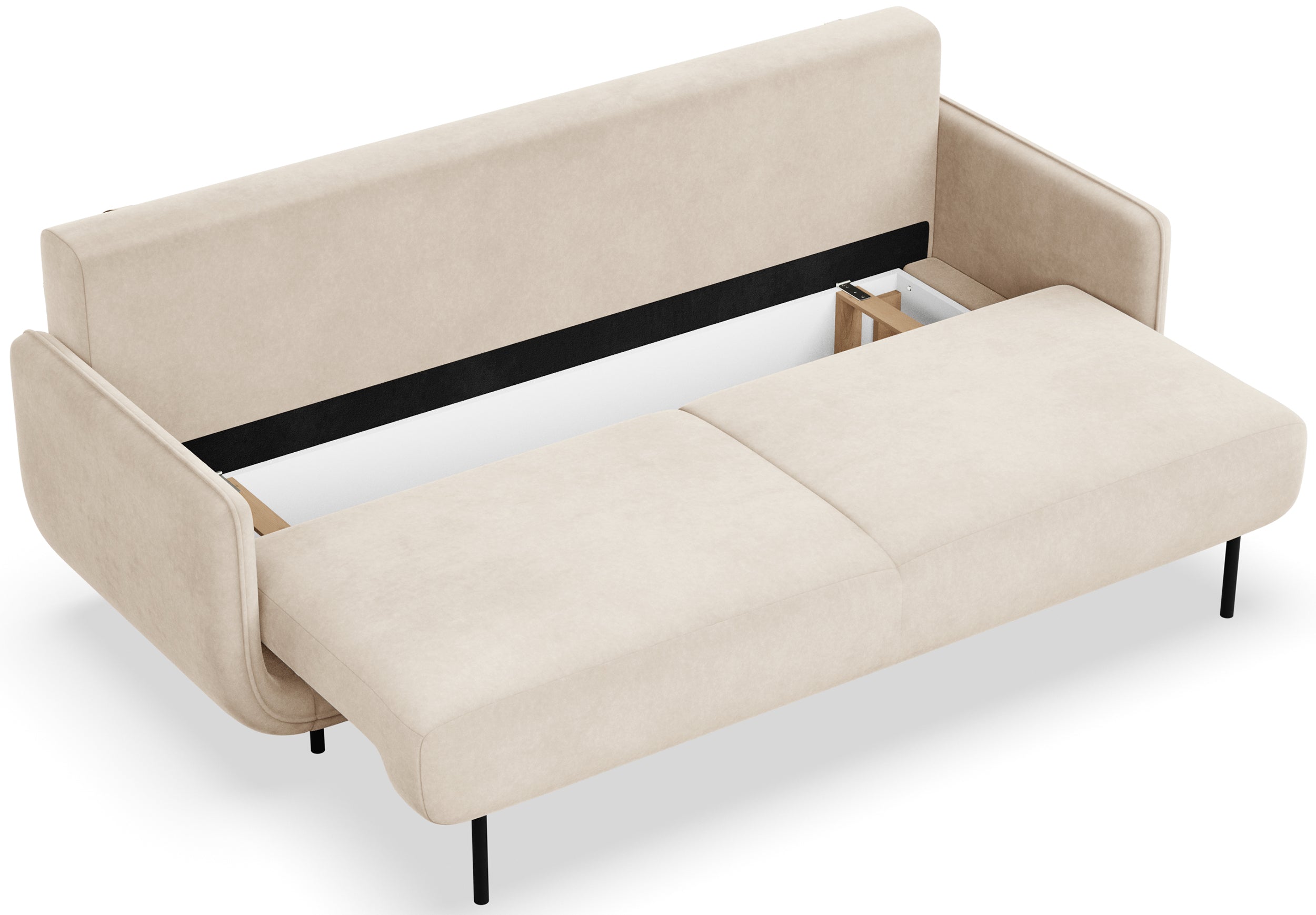 Dreisitziges ausklappbares Sofa Ovals in hellbeigem Samt