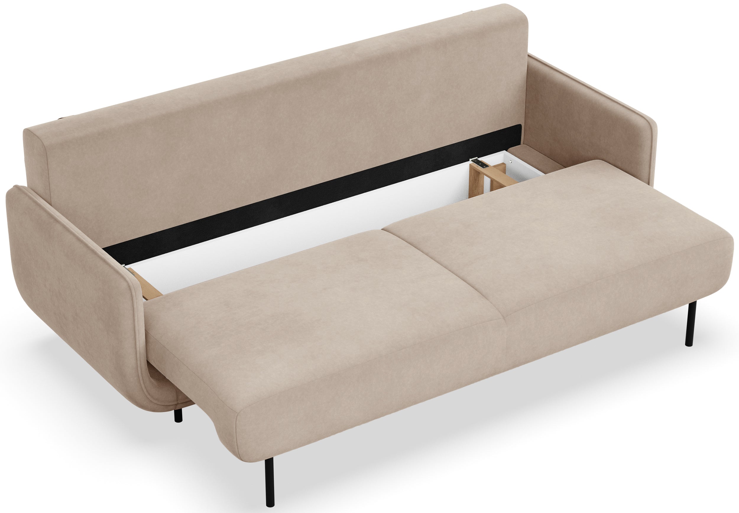 Beiger Ovals Dreisitzer-Schlafsofa aus Samt