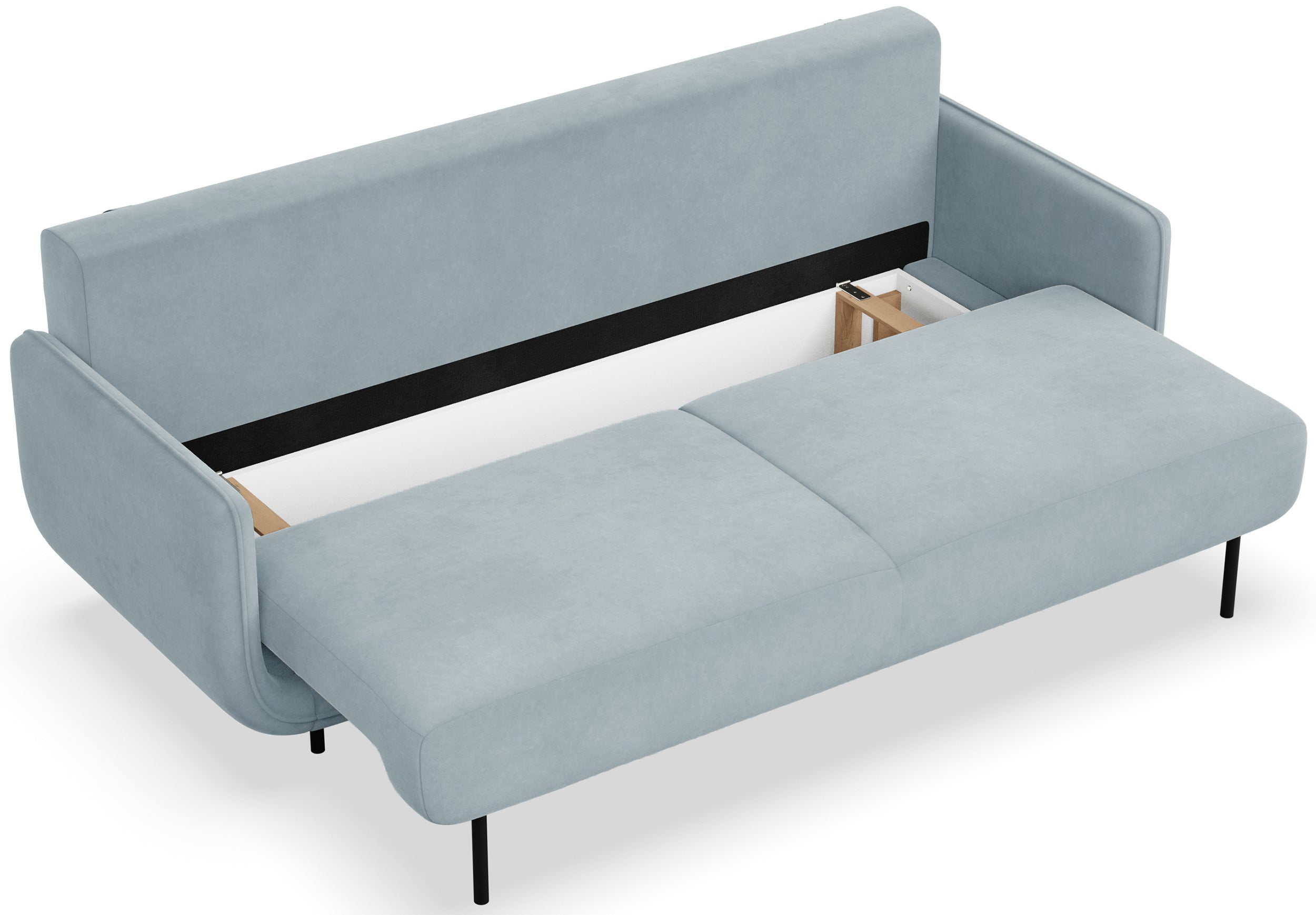 Dreisitziges ausklappbares Sofa Ovals, hellblauer Samt