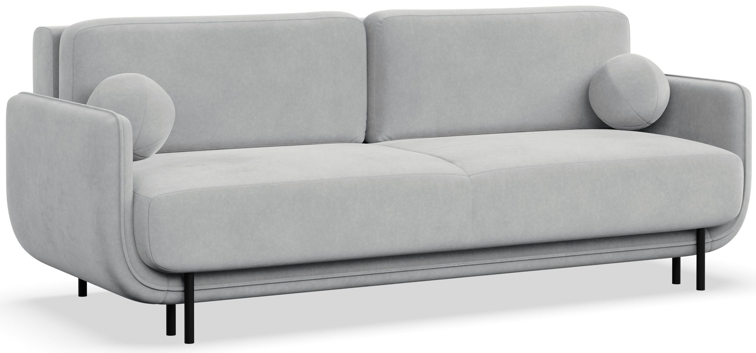 Dreisitziges ausklappbares Sofa Ovals in hellgrauem Samtstoff