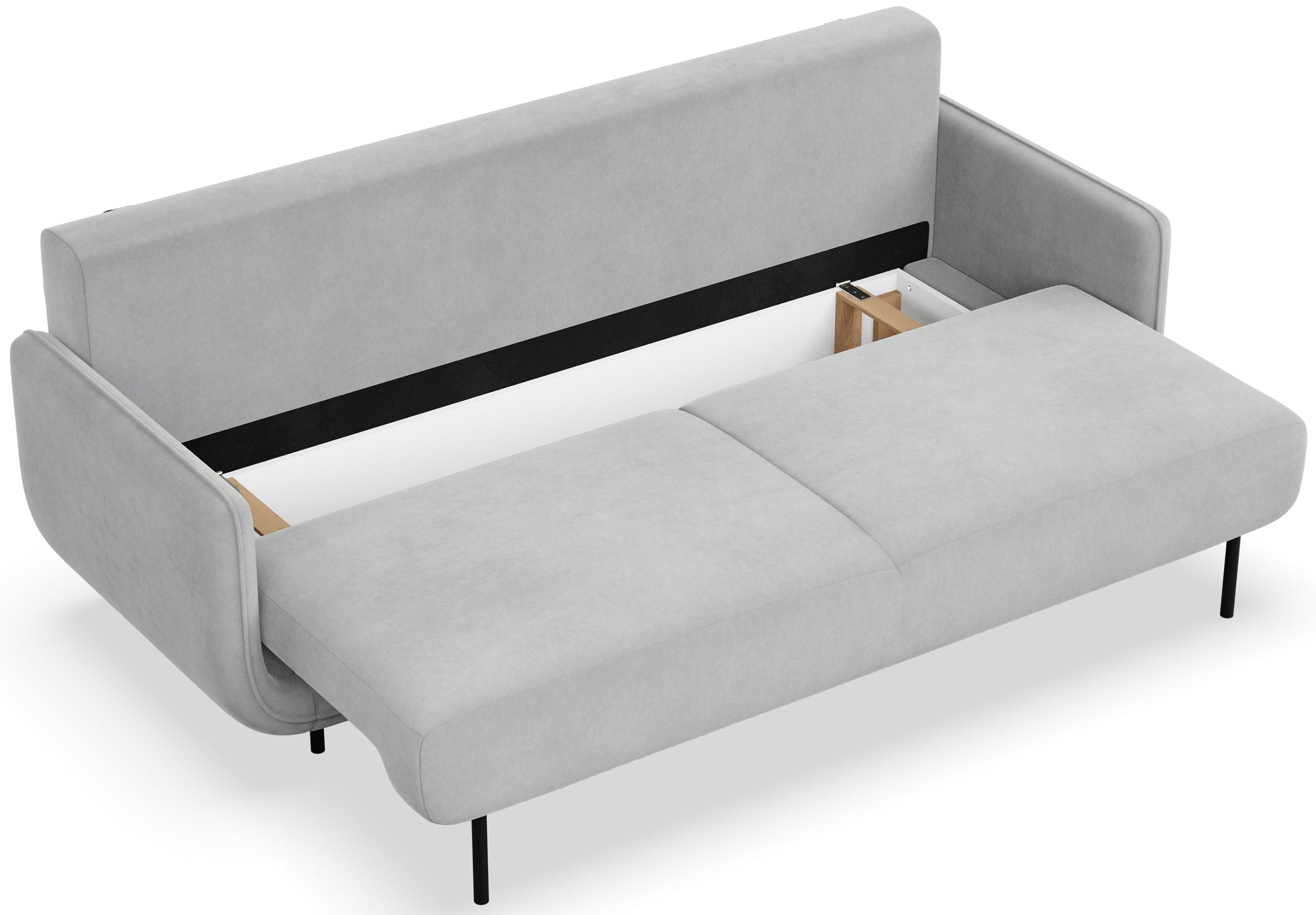 Dreisitziges ausklappbares Sofa Ovals in hellgrauem Samtstoff
