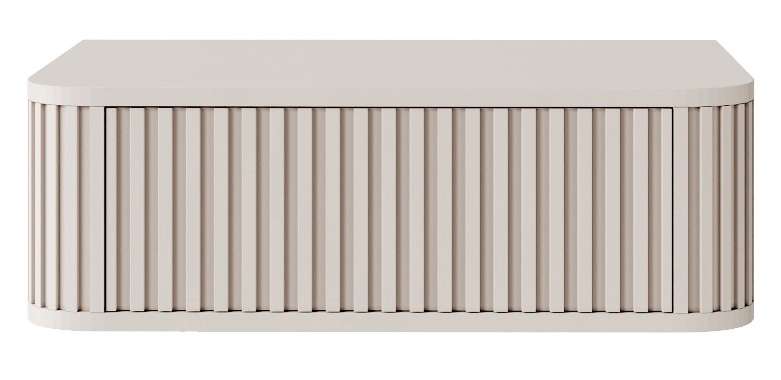 Hängender Nachttisch Ovarlo mit Rillen und Schublade, 63 cm, sandbeige