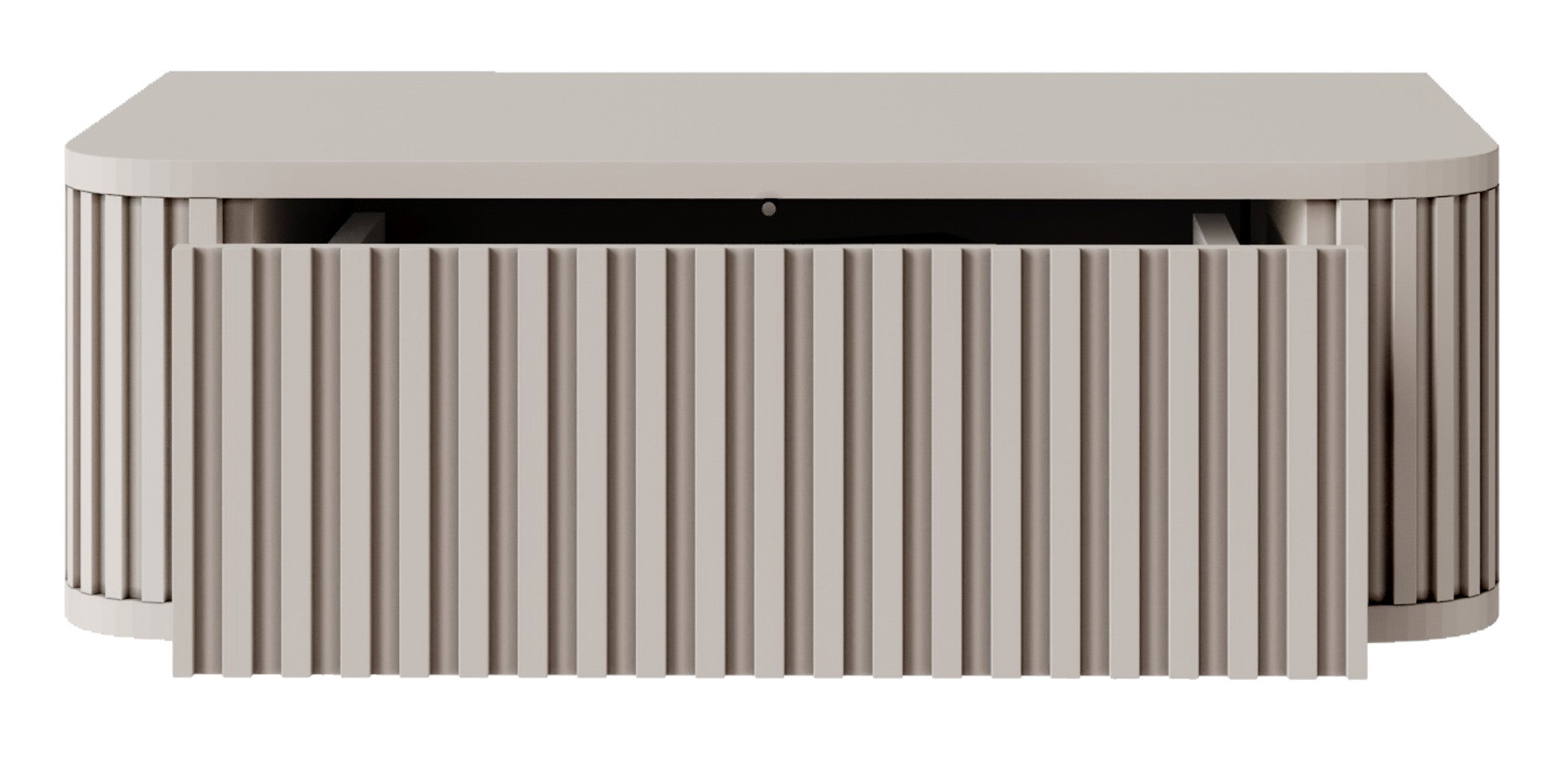 Hängender Nachttisch Ovarlo mit Rillen und Schublade, 63 cm, sandbeige