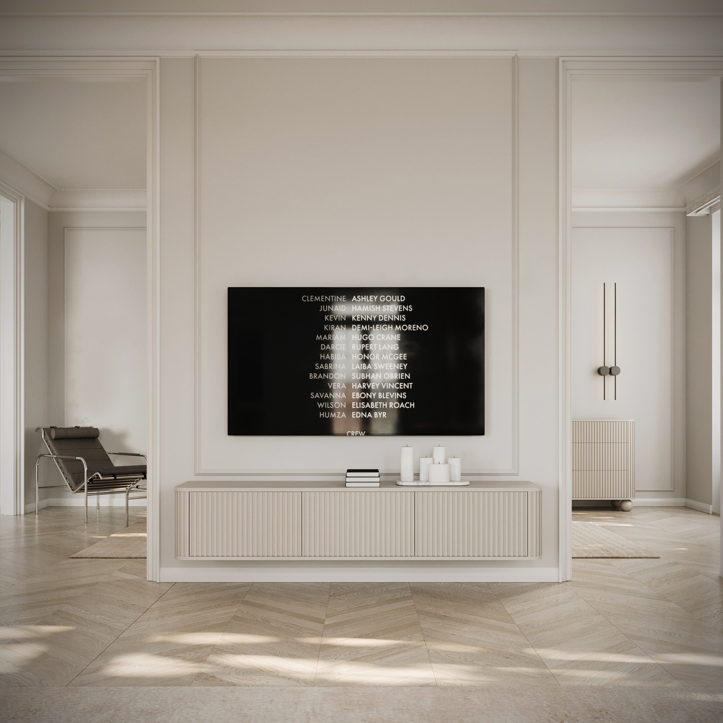 Hängender RTV-Schrank Ovarlo mit Rillen, dreitürig, 163 cm, sandbeige