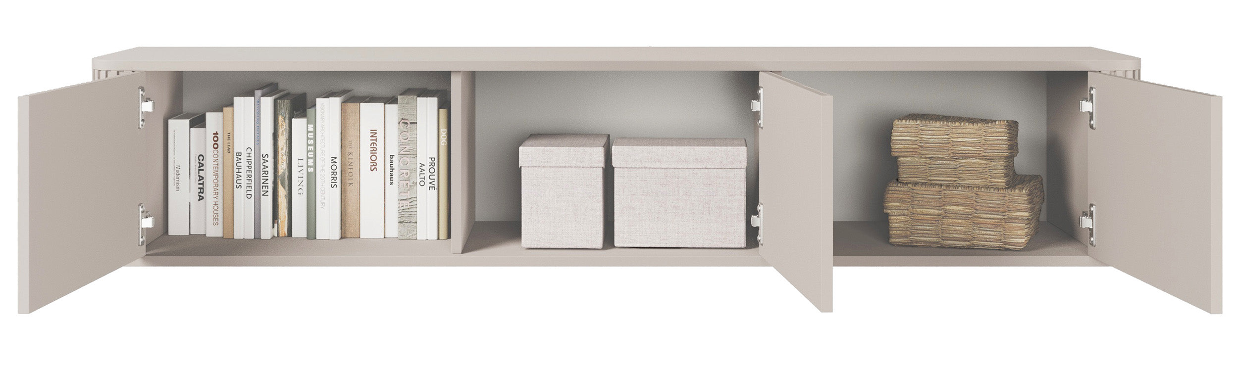 Hängender RTV-Schrank Ovarlo mit Rillen, dreitürig, 163 cm, sandbeige
