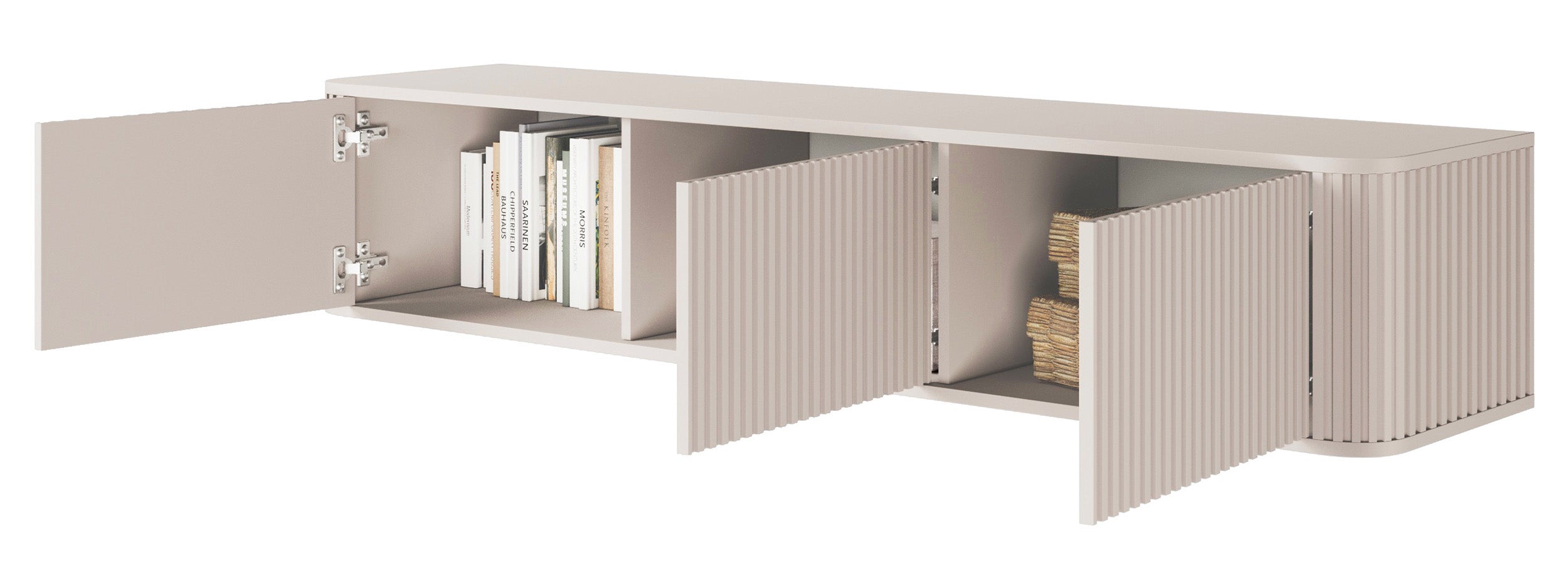 Hängender RTV-Schrank Ovarlo mit Rillen, dreitürig, 163 cm, sandbeige
