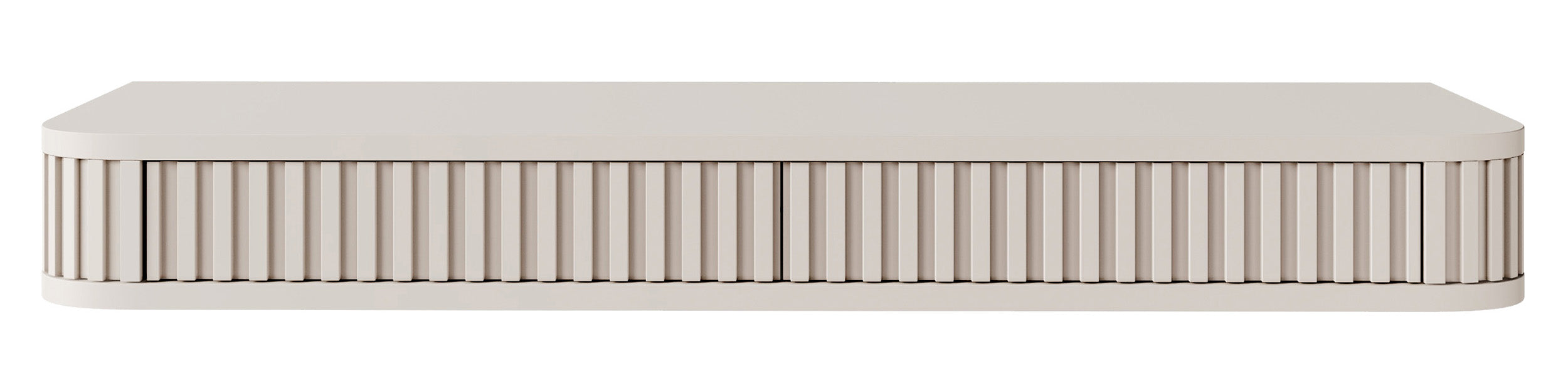 Hängender Schminktisch Ovarlo mit Rillen und zwei Schubladen, 113 cm, sandbeige