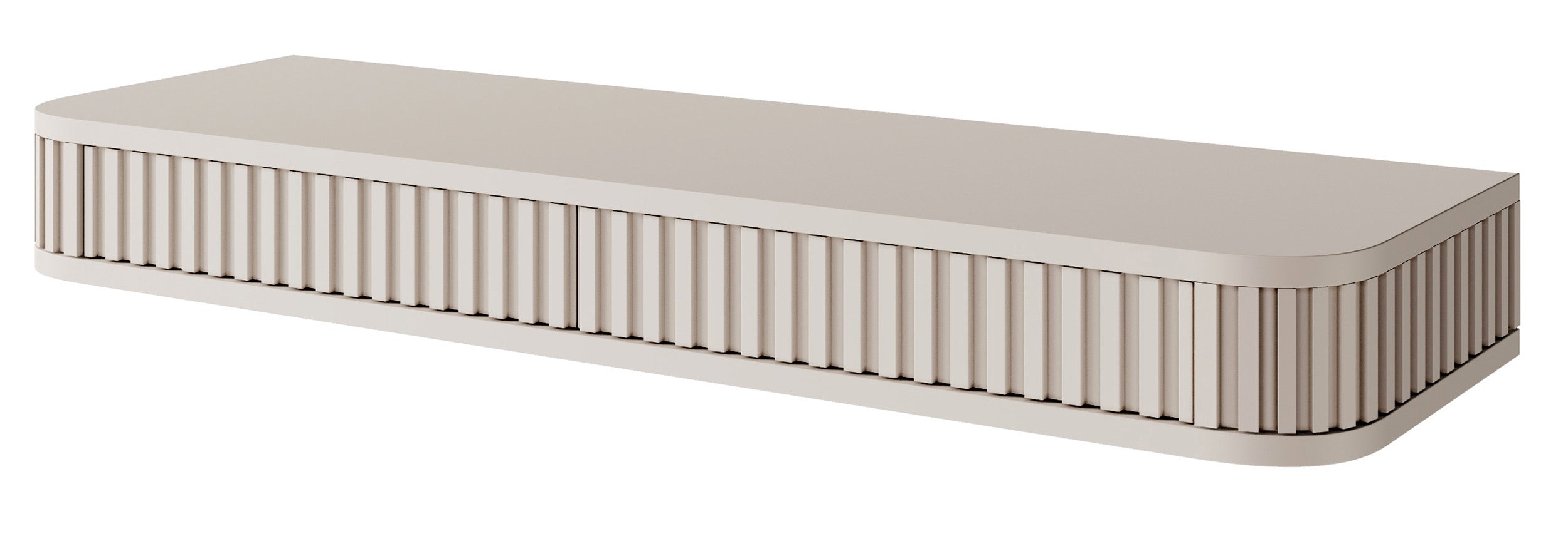 Hängender Schminktisch Ovarlo mit Rillen und zwei Schubladen, 113 cm, sandbeige