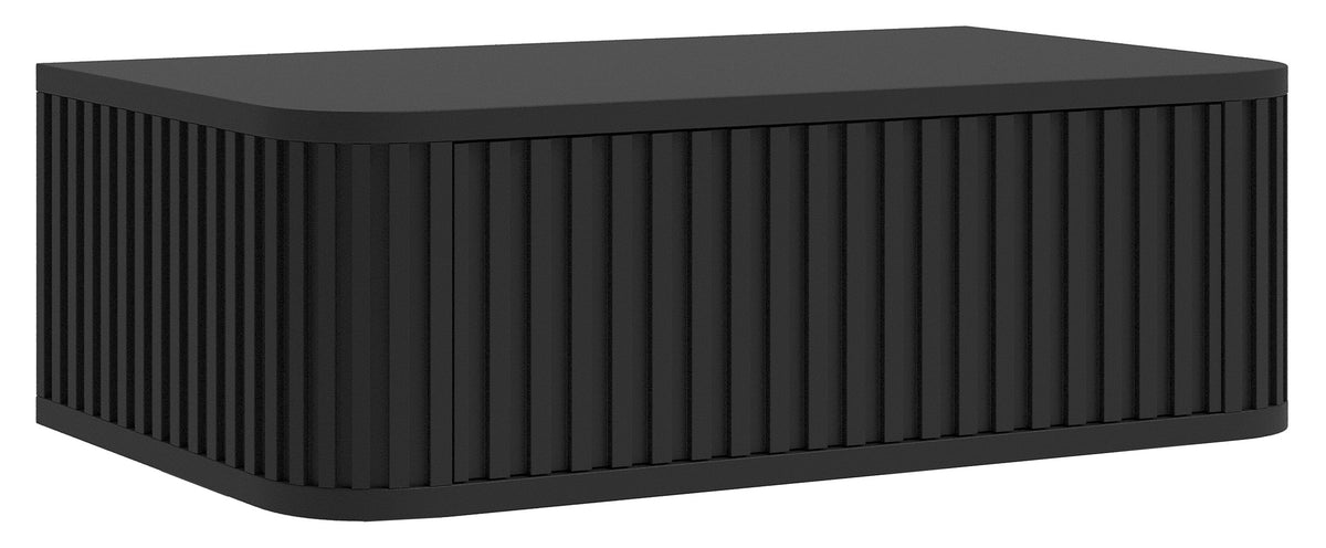 Hängender Nachttisch Ovarlo mit Rillen und Schublade, 63 cm, schwarz