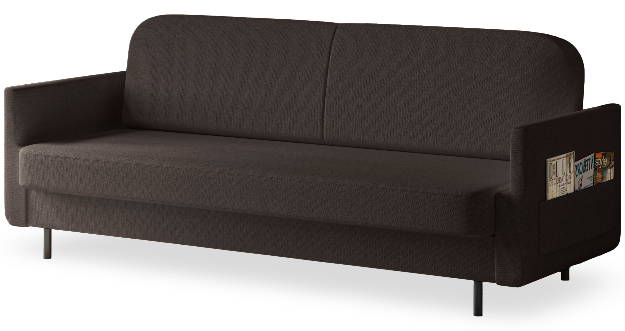 Dreisitziges ausklappbares Sofa Ovelio in braunem, hydrophobem Chenille-Stoff