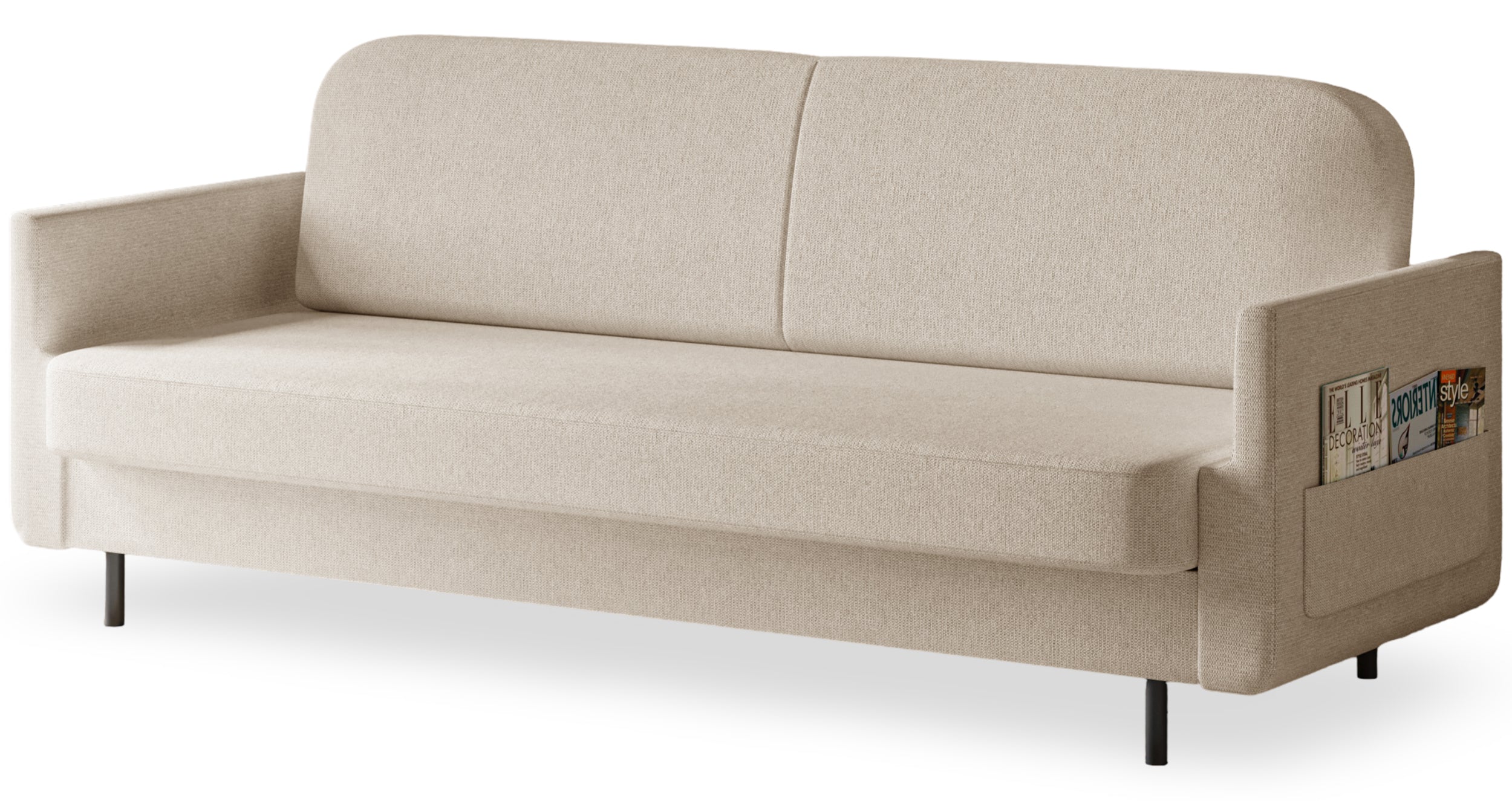 Dreisitziges ausklappbares Sofa Ovelio in hellbeige, hydrophobes Chenille-Gewebe