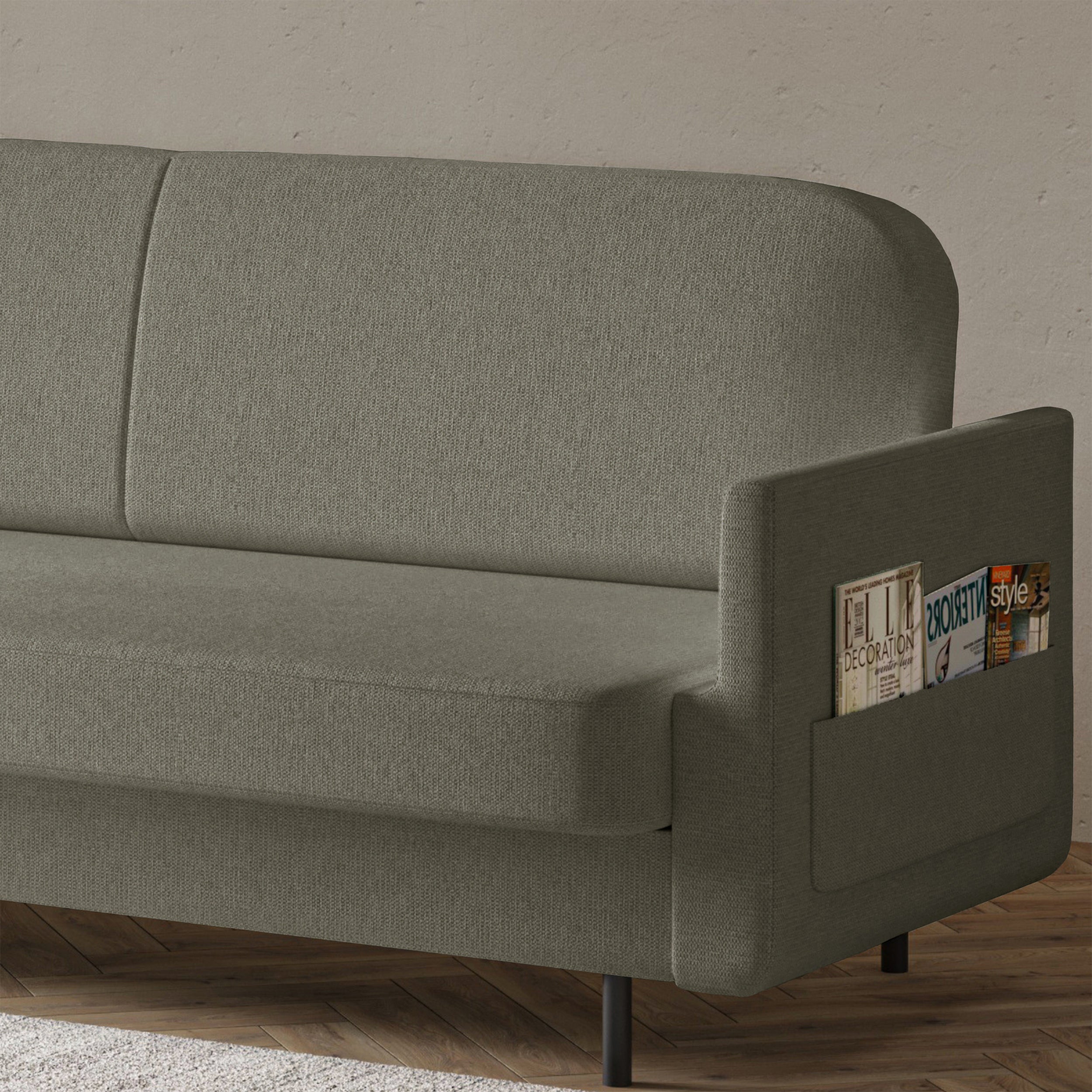 Dreisitziges ausklappbares Sofa Ovelio in Salbeigrün, hydrophober Chenille-Stoff