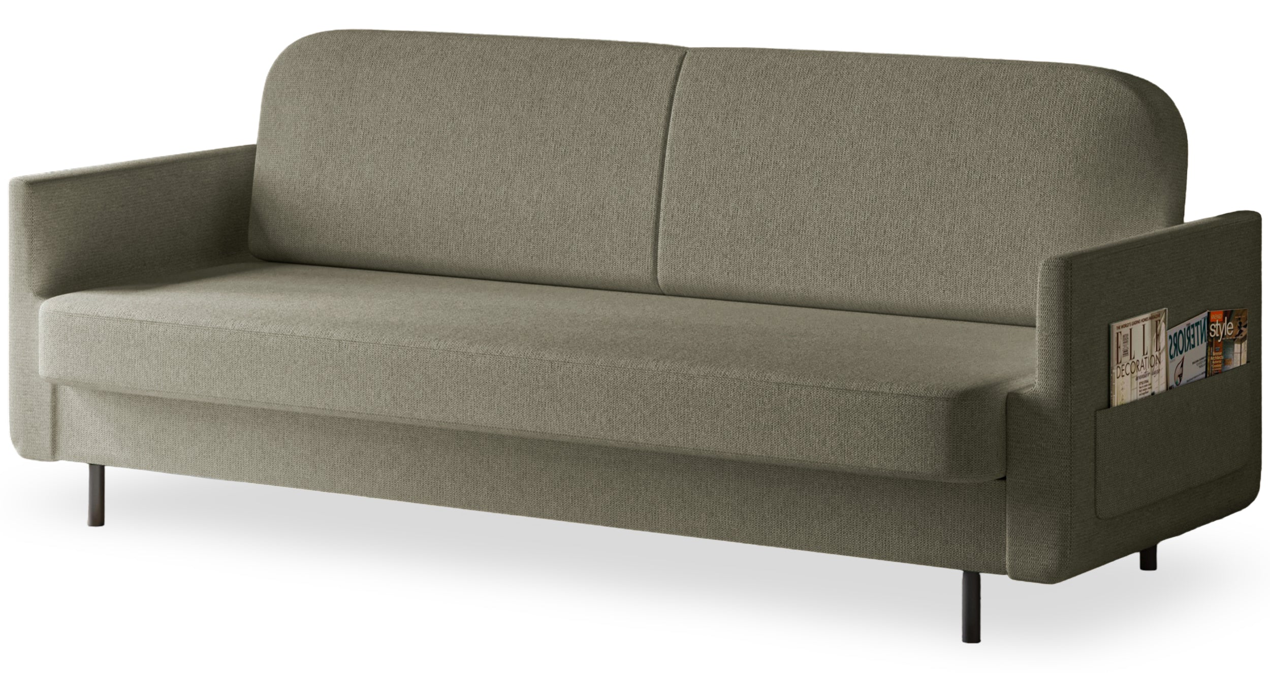 Dreisitziges ausklappbares Sofa Ovelio in Salbeigrün, hydrophober Chenille-Stoff
