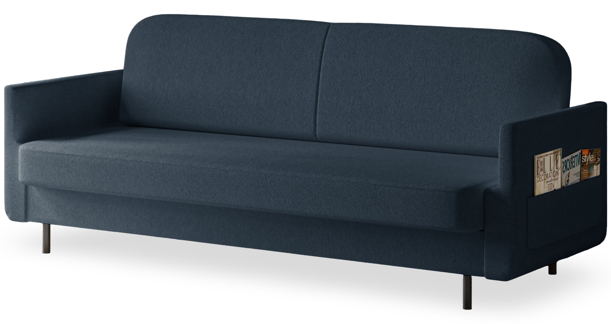 Dreisitziges ausklappbares Sofa Ovelio, marineblauer Chenille-Stoff, wasserabweisend