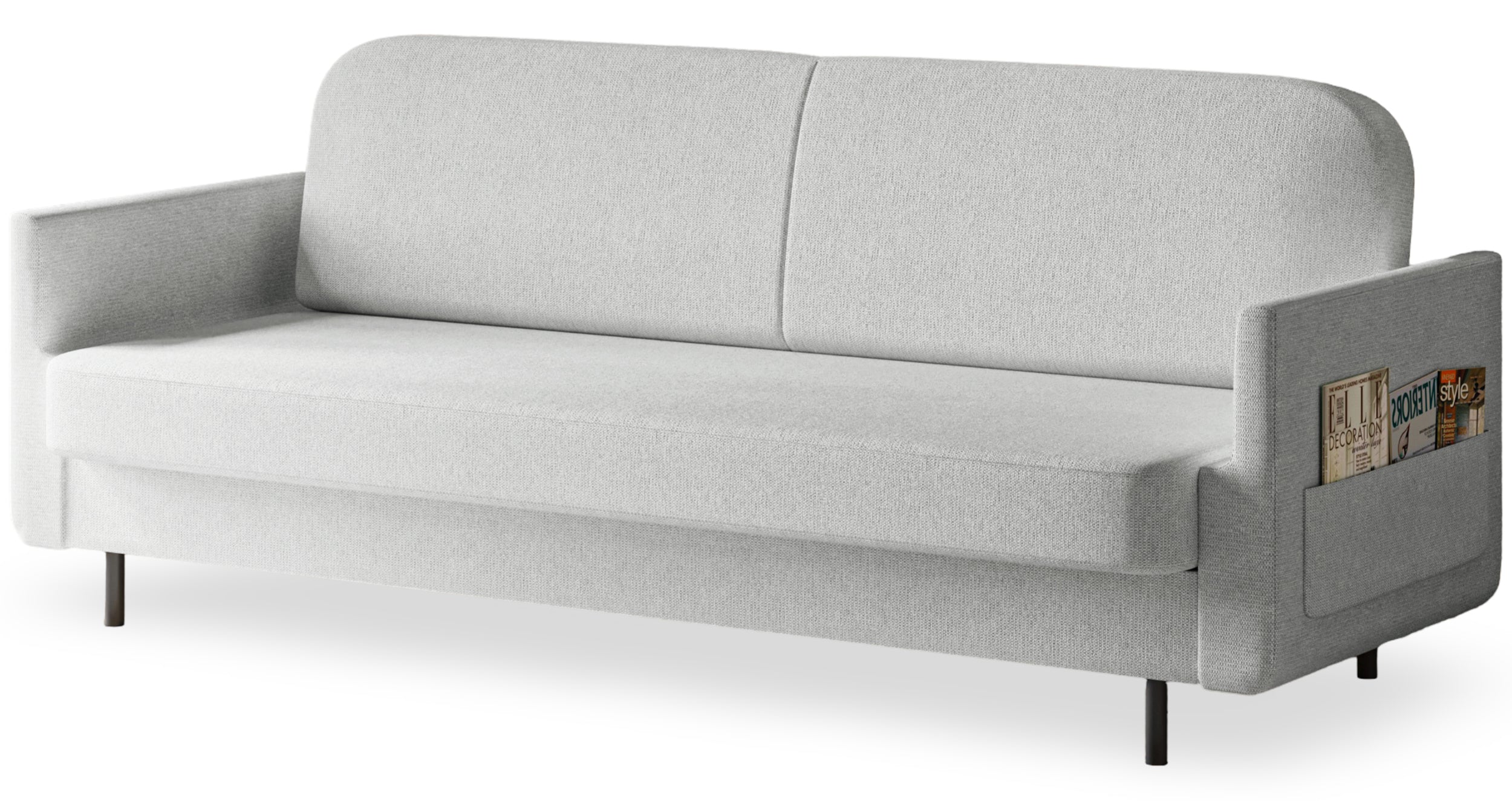 Dreisitziges ausklappbares Sofa Ovelio in hellgrauem, hydrophobem Chenille-Stoff