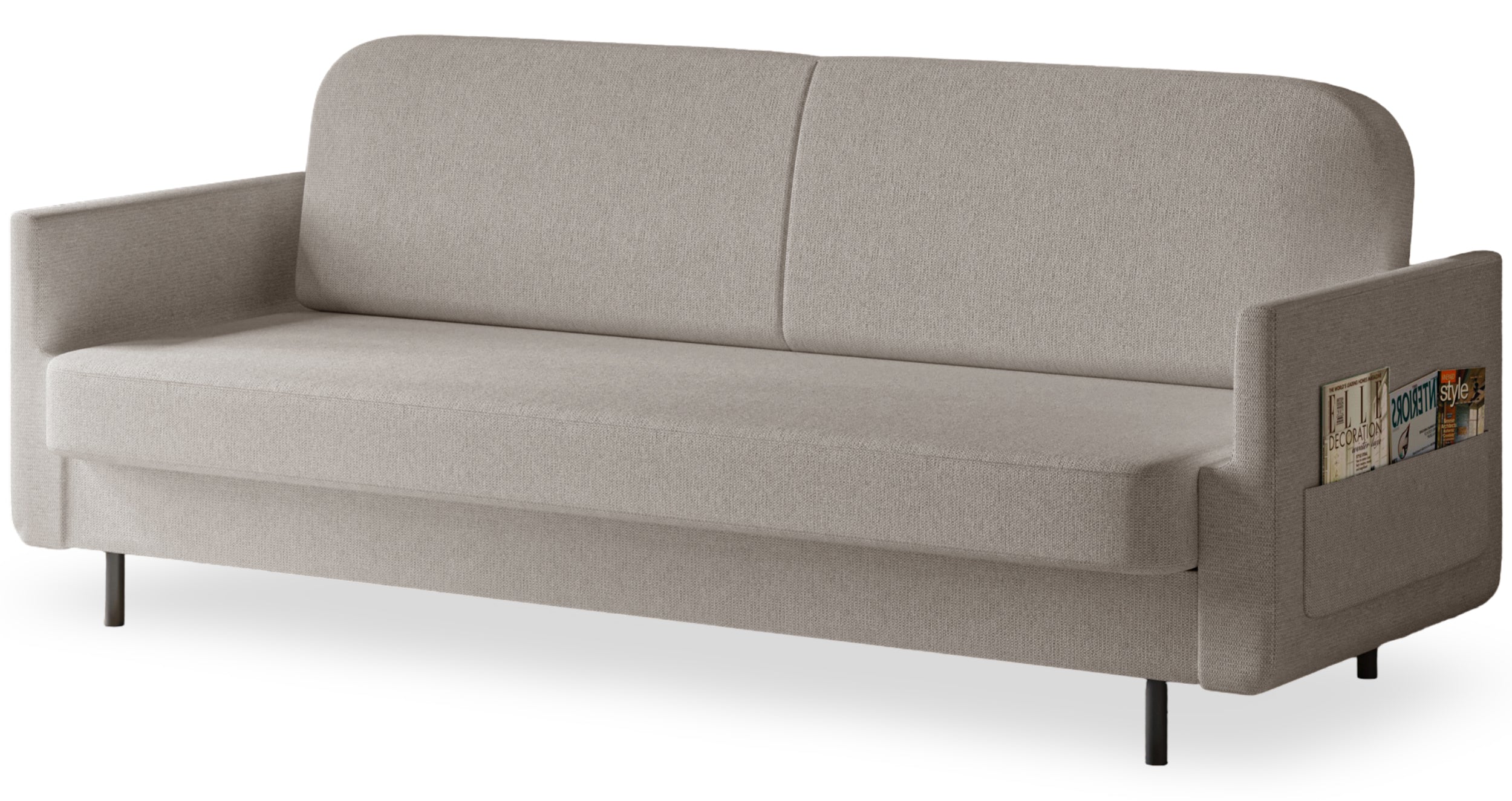 Dreisitziges ausklappbares Sofa Ovelio in grau-beige, hydrophober Chenille-Stoff