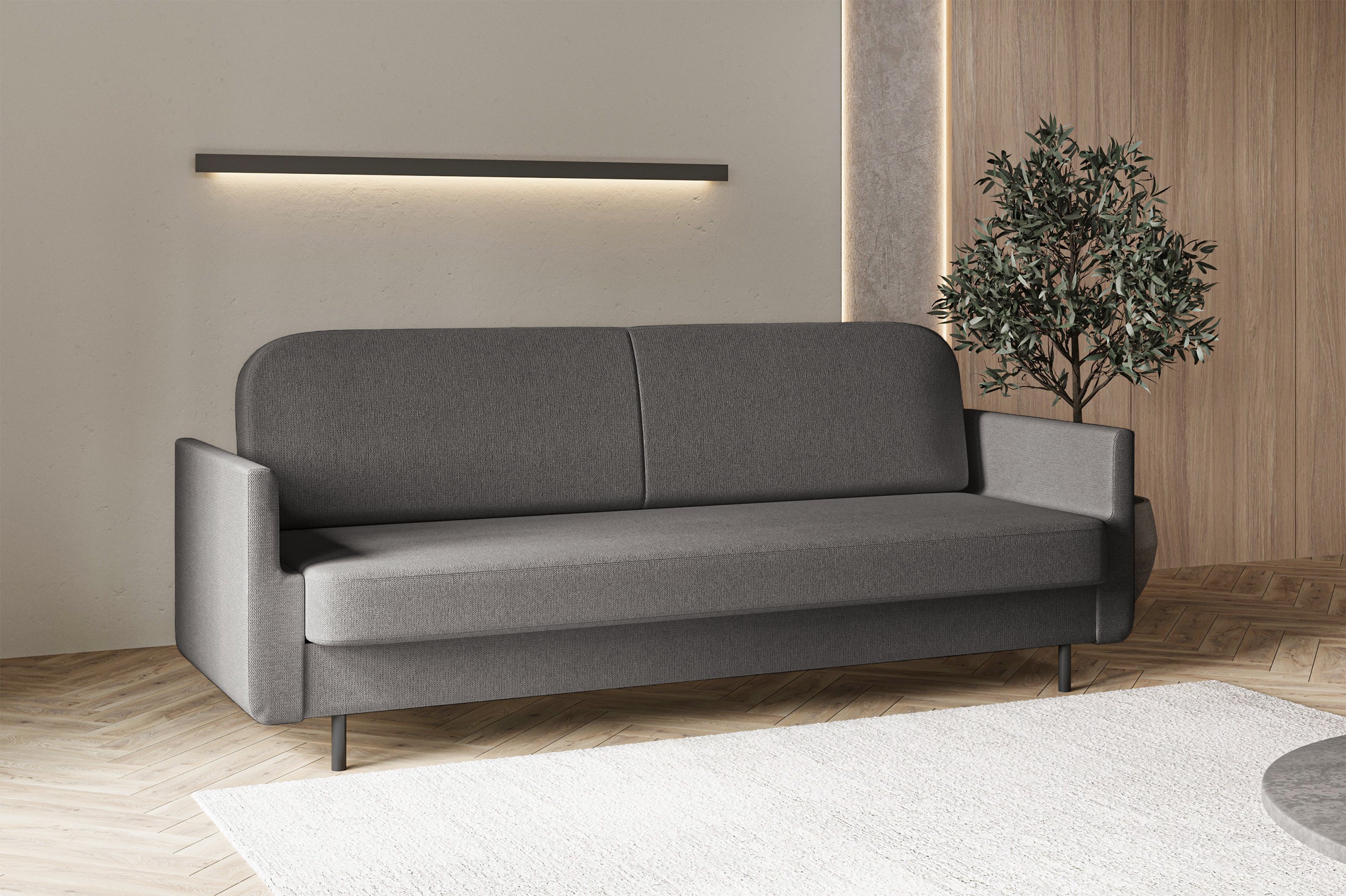 Ausziehbares Dreisitzer-Sofa Ovelio in grauem, hydrophobem Chenille-Stoff