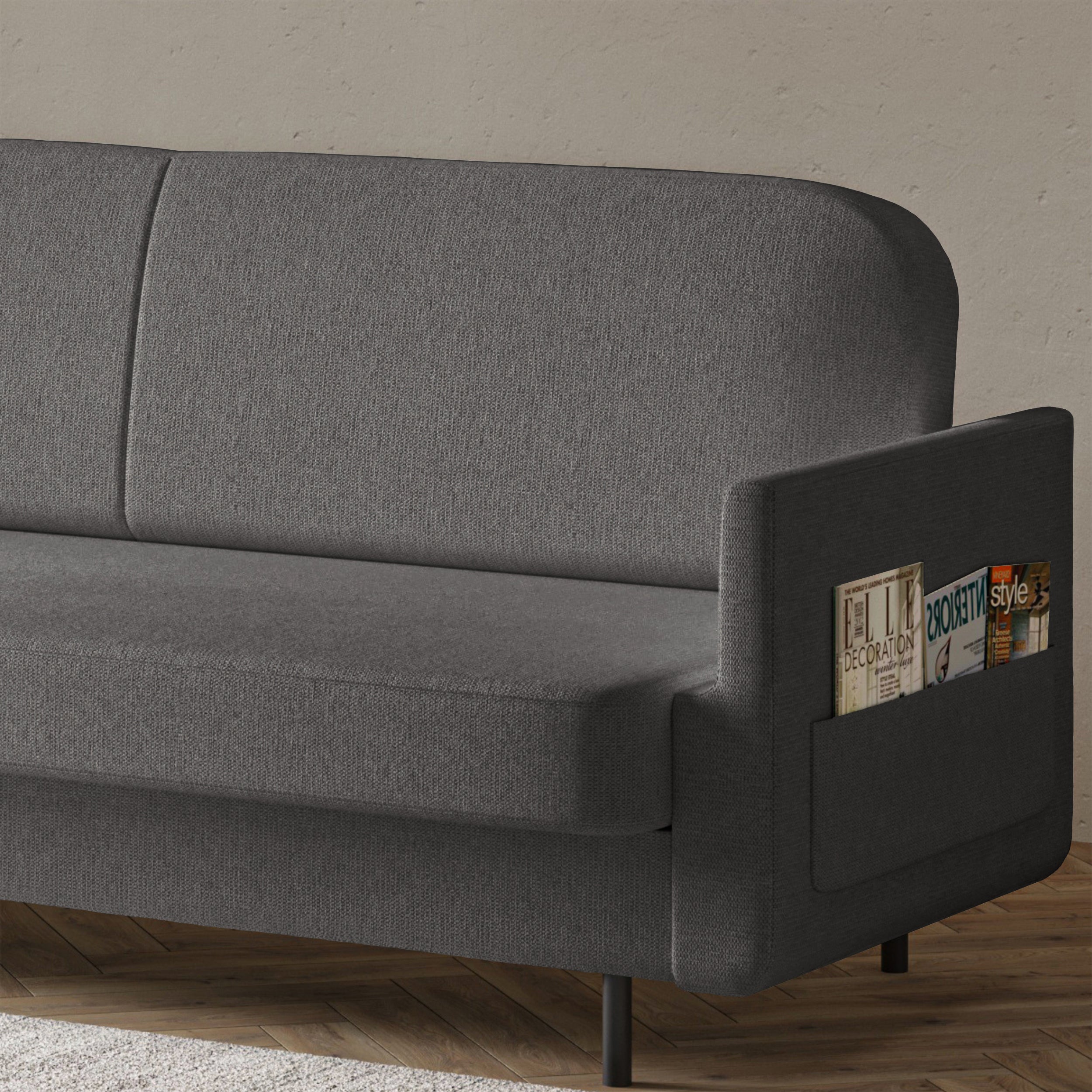 Ausziehbares Dreisitzer-Sofa Ovelio in grauem, hydrophobem Chenille-Stoff