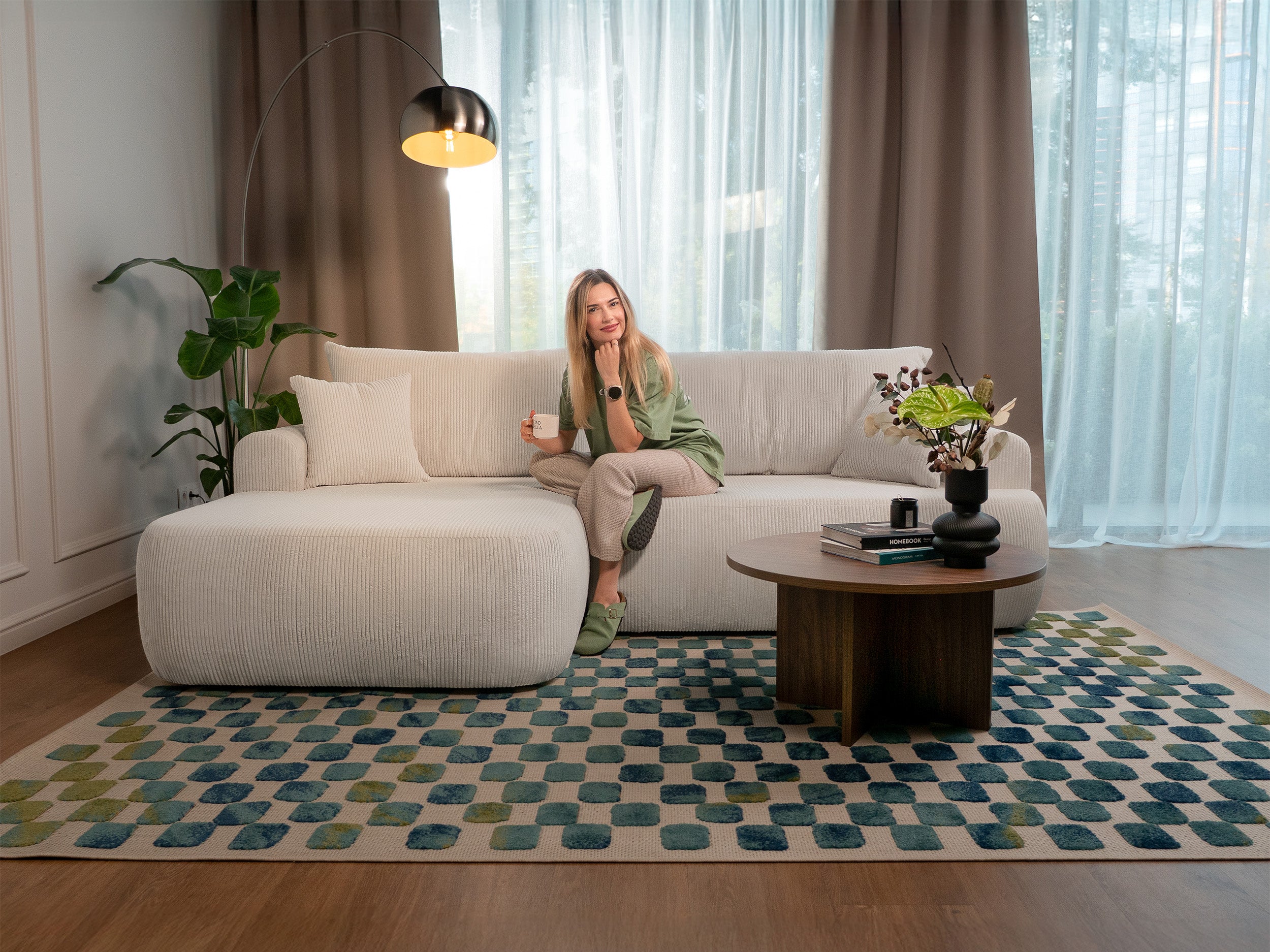 Ovo Cord Ecksofa mit Schlaffunktion, L-Form, linksseitig, mit Stauraum, hellbeige Cordstoff