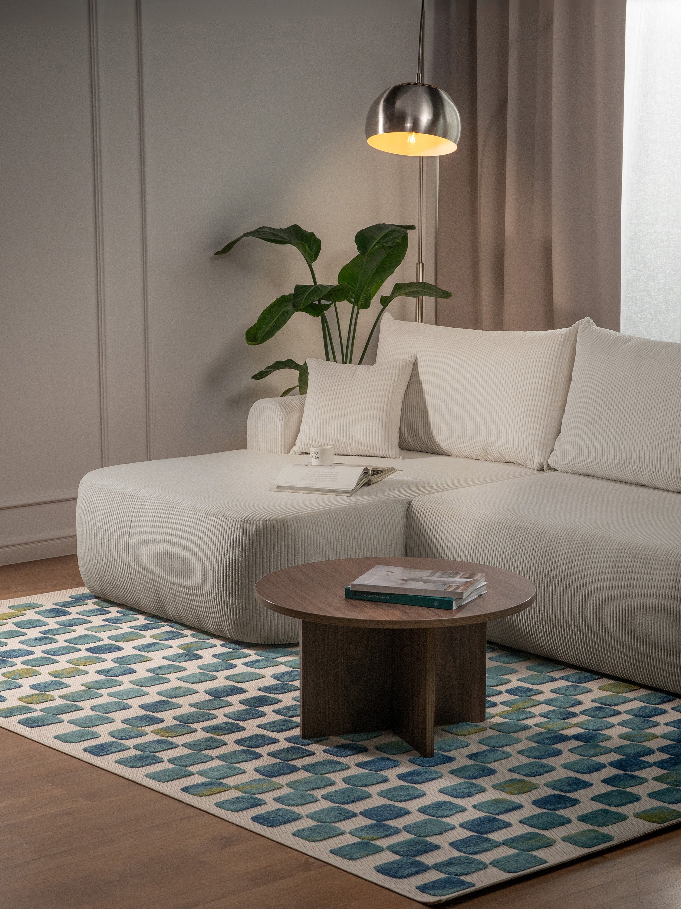 Ovo Cord Ecksofa mit Schlaffunktion, L-Form, linksseitig, mit Stauraum, hellbeige Cordstoff