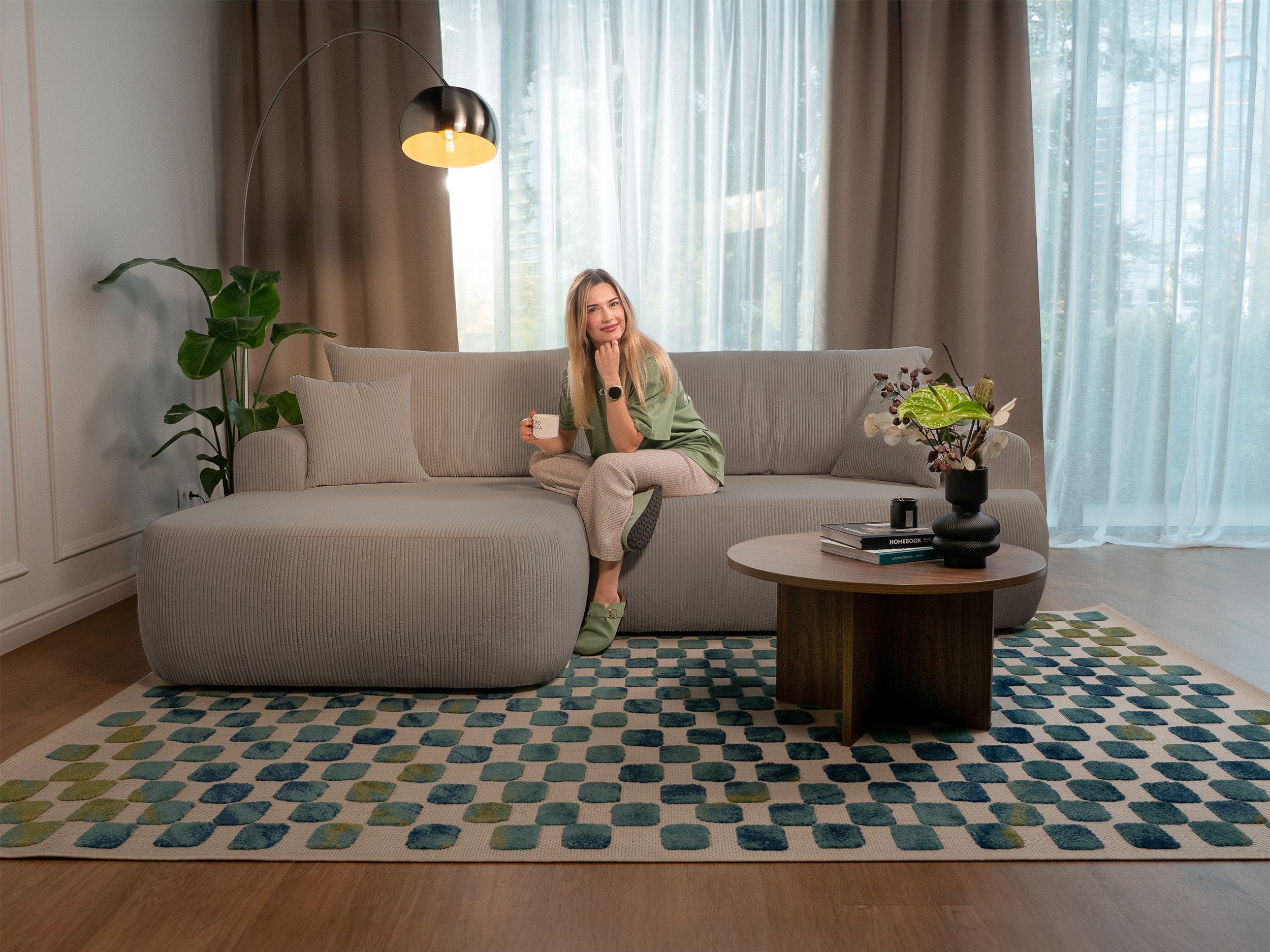 Ecksofa mit Schlaffunktion Ovo Cord, L-förmig, linksseitig, mit Stauraum, beige Cordstoff