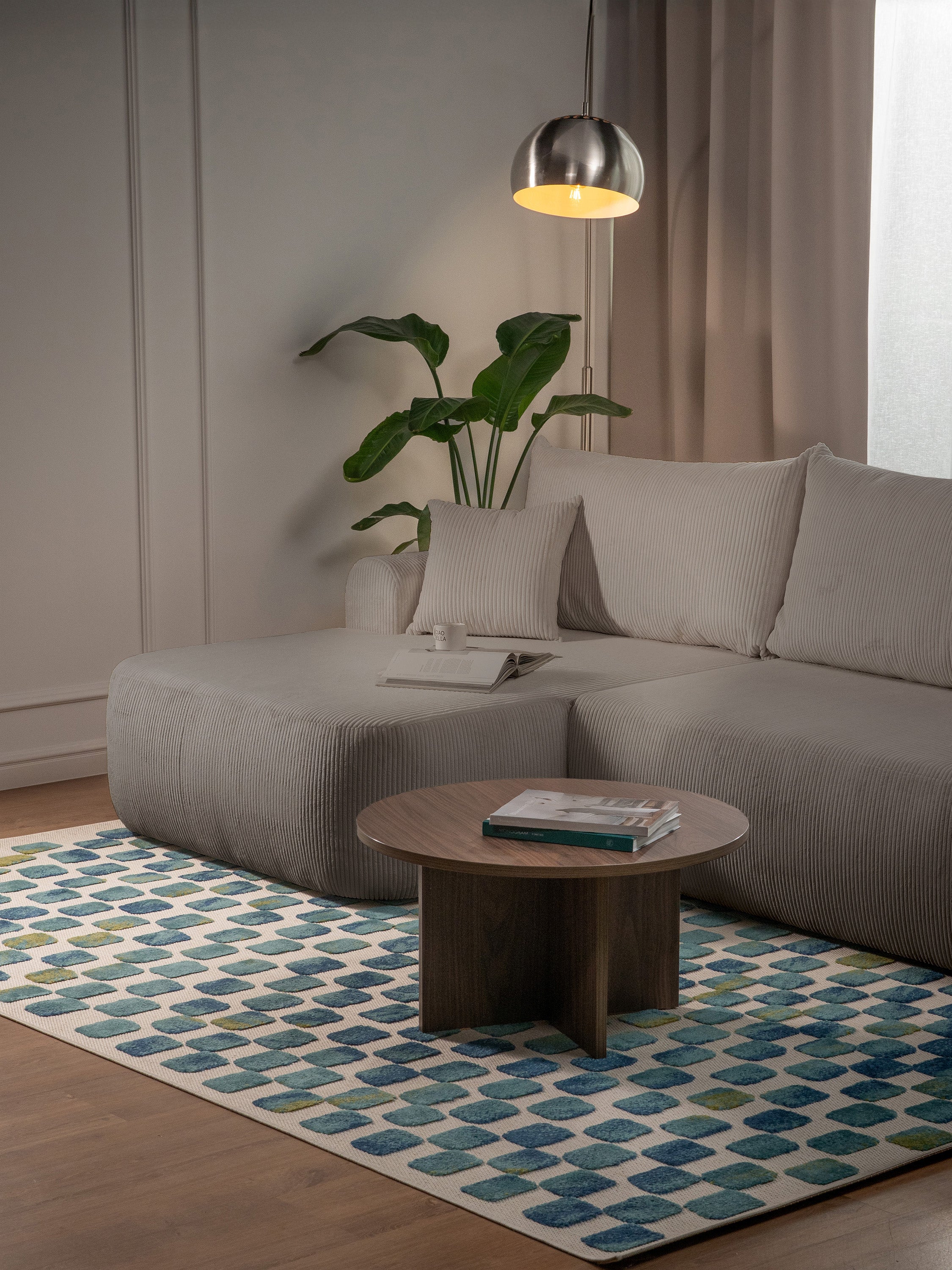 Ecksofa mit Schlaffunktion Ovo Cord, L-förmig, linksseitig, mit Stauraum, beige Cordstoff
