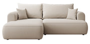 Ecksofa mit Schlaffunktion Ovo mini, L-Form, linksseitig, mit Stauraum, cremefarbener Velours, pflegeleicht