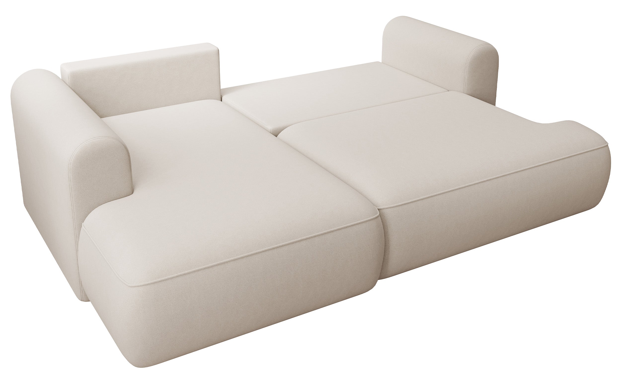Ecksofa mit Schlaffunktion Ovo mini, L-Form, linksseitig, mit Stauraum, cremefarbener Velours, pflegeleicht