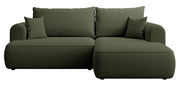 Ecksofa mit Schlaffunktion Ovo Mini, L-förmig, rechtsseitig, mit Stauraum, olivgrüner, leicht zu reinigender Samtbezug