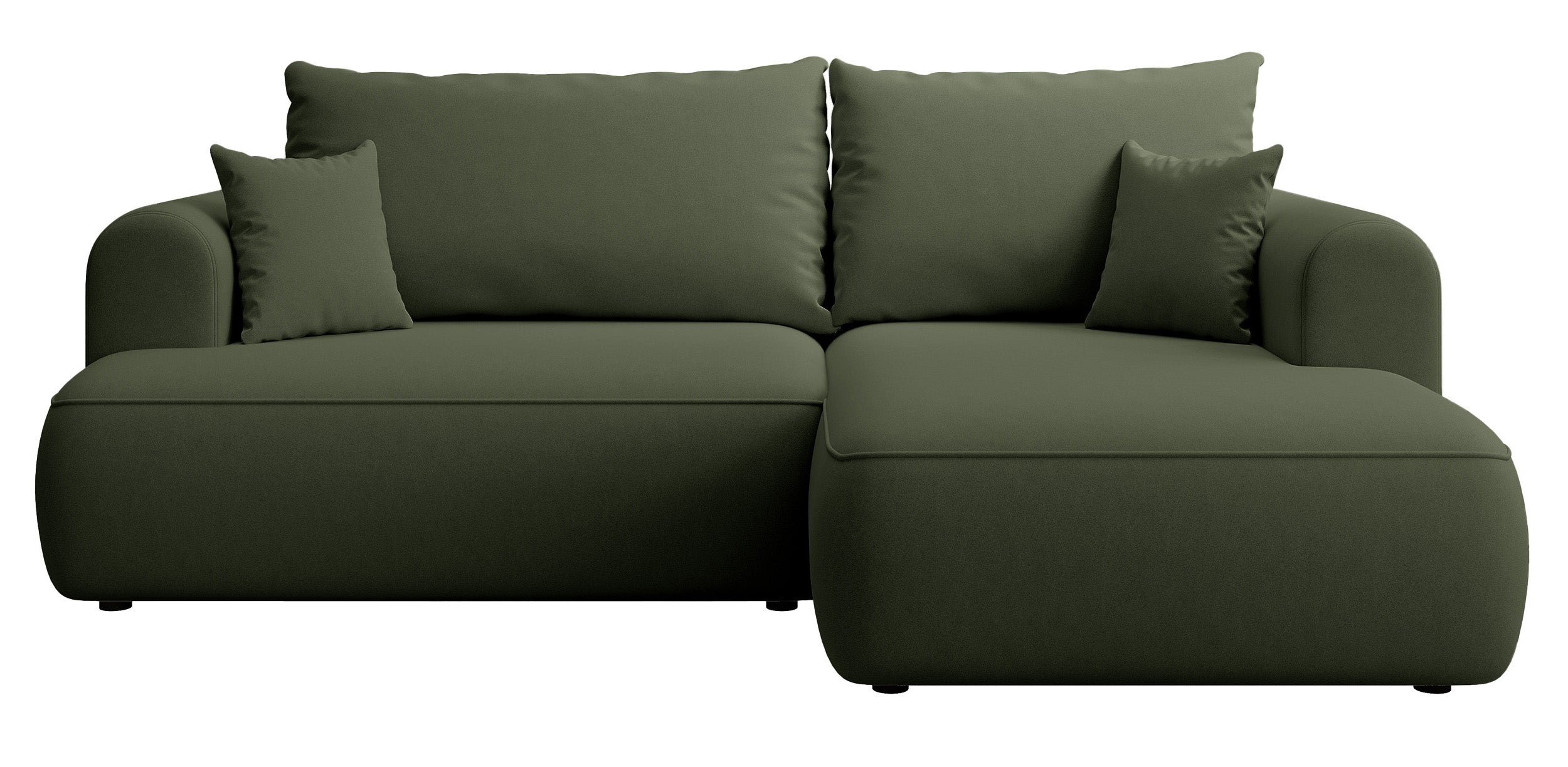 Ecksofa mit Schlaffunktion Ovo Mini, L-förmig, rechtsseitig, mit Stauraum, olivgrüner, leicht zu reinigender Samtbezug