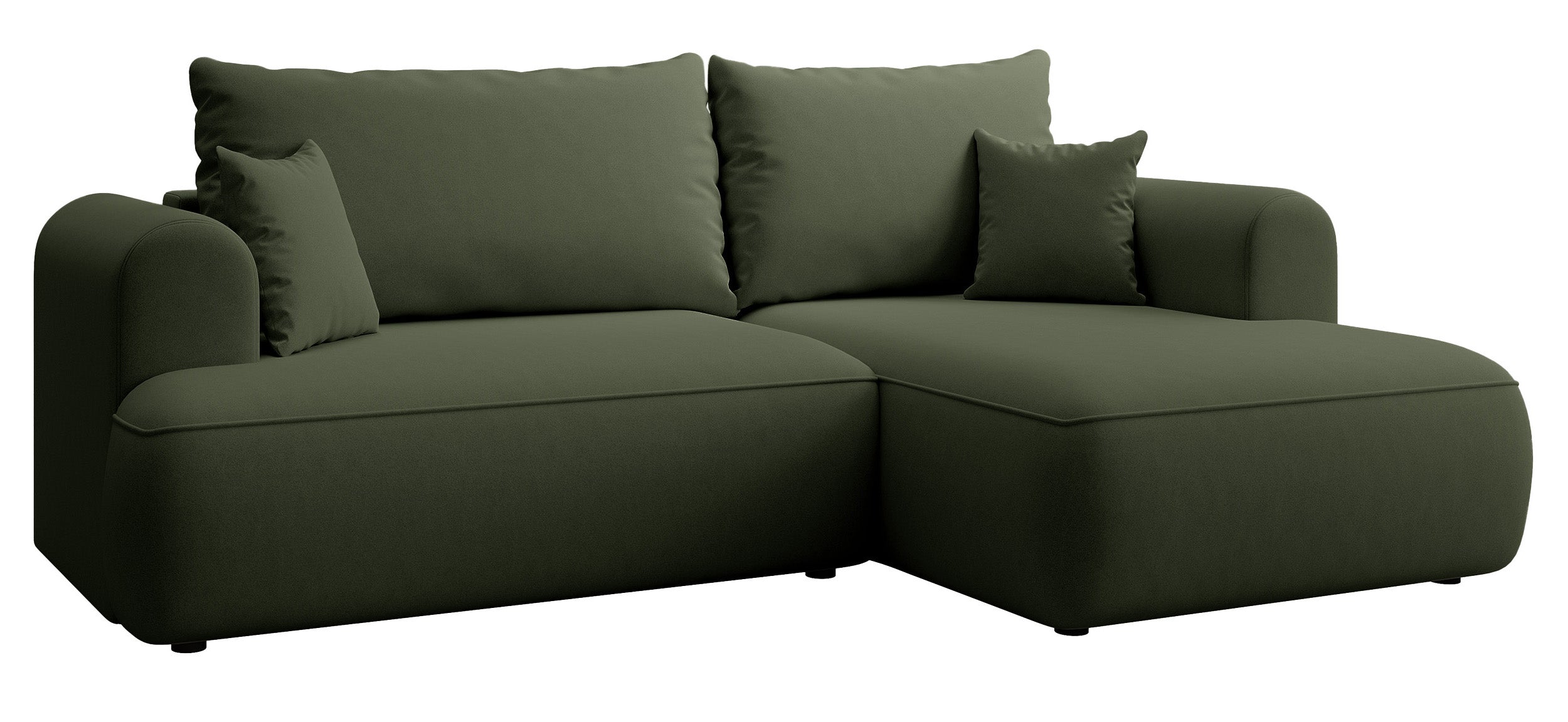 Ecksofa mit Schlaffunktion Ovo Mini, L-förmig, rechtsseitig, mit Stauraum, olivgrüner, leicht zu reinigender Samtbezug
