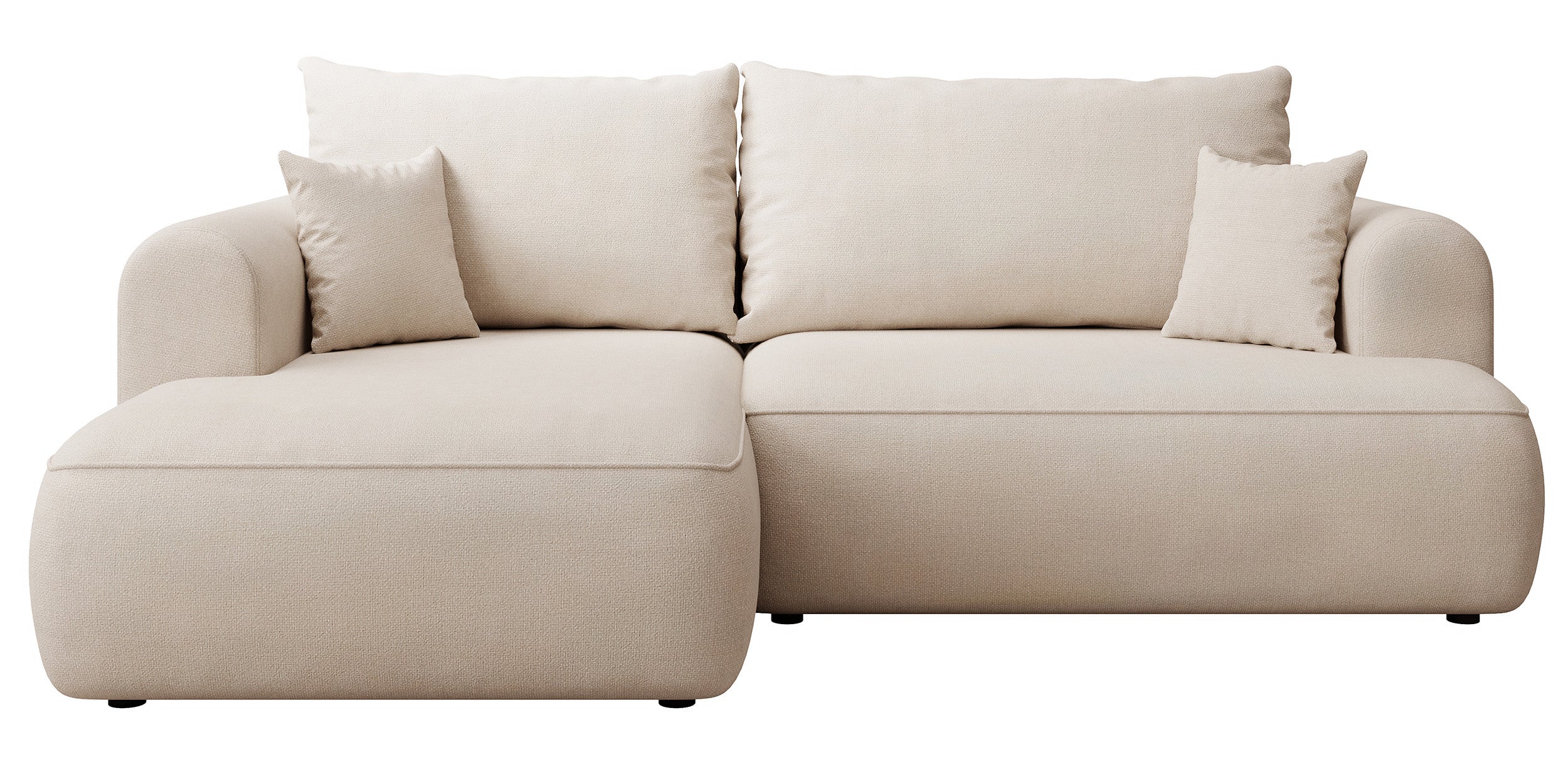 Ecksofa mit Schlaffunktion Ovo mini, L-förmig, linksseitig, mit Stauraum, cremefarben, pflegeleichter Chenille-Stoff