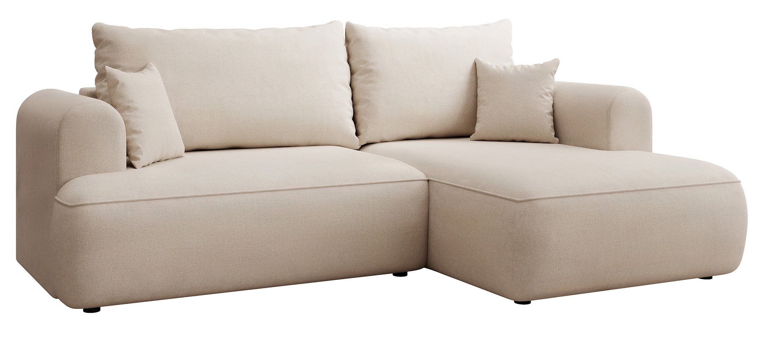 Ecksofa mit Schlaffunktion Ovo mini, L-förmig, rechtsseitig, mit Stauraum, cremefarbener, pflegeleichter Chenille-Stoff