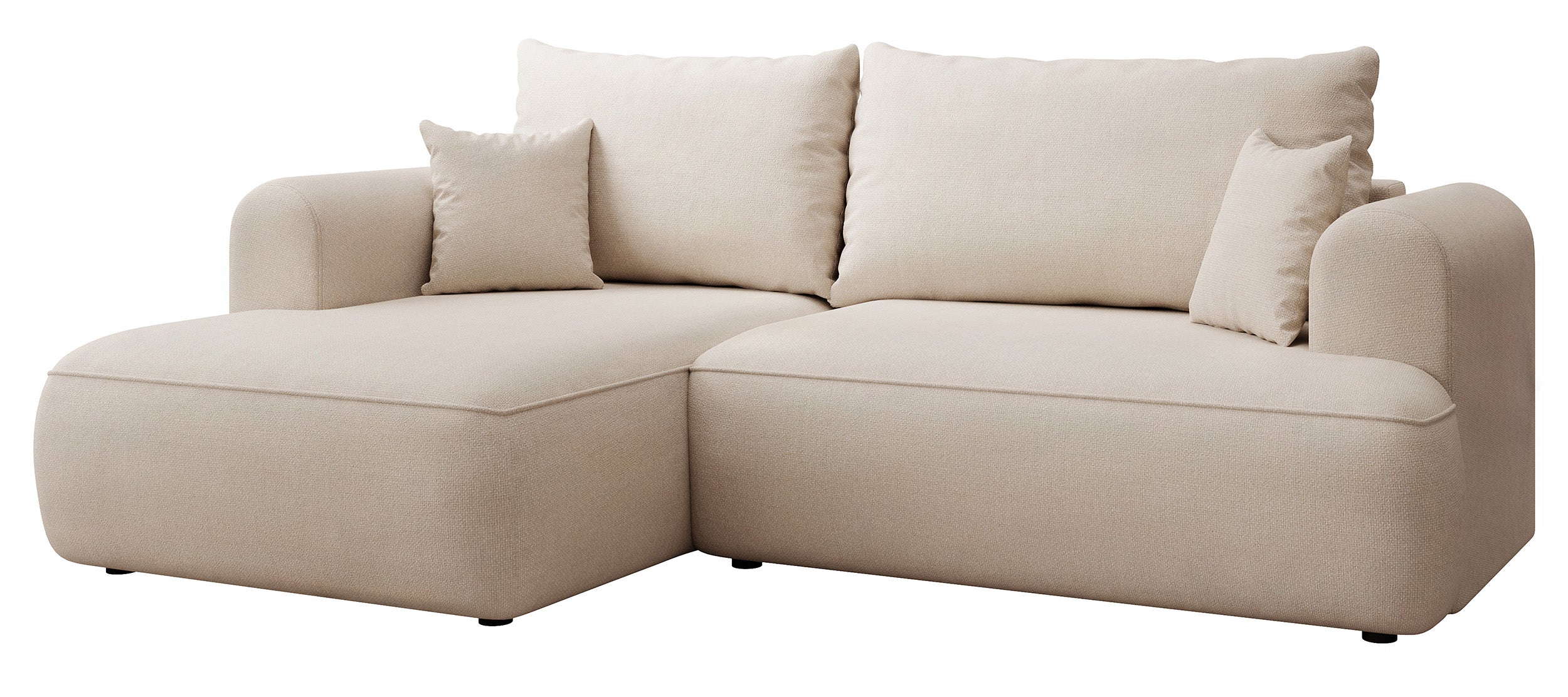 Ecksofa mit Schlaffunktion Ovo mini, L-förmig, linksseitig, mit Stauraum, cremefarben, pflegeleichter Chenille-Stoff