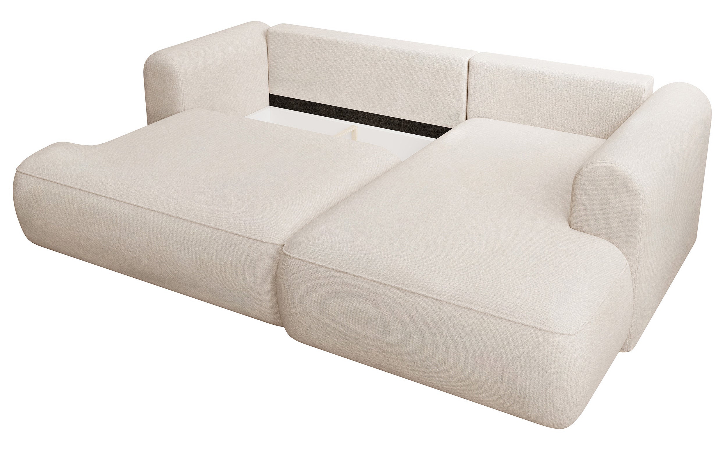Ecksofa mit Schlaffunktion Ovo mini, L-förmig, rechtsseitig, mit Stauraum, cremefarbener, pflegeleichter Chenille-Stoff