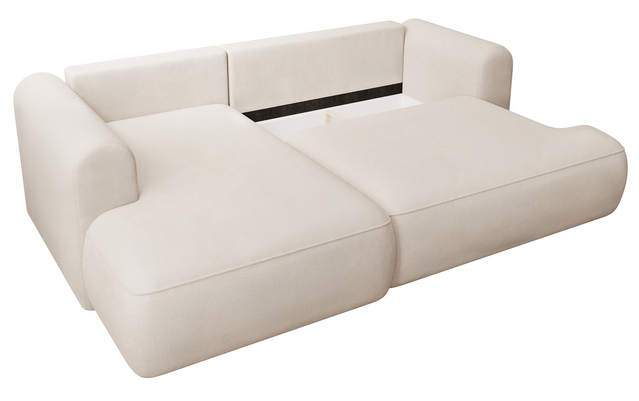 Ecksofa mit Schlaffunktion Ovo mini, L-förmig, linksseitig, mit Stauraum, cremefarben, pflegeleichter Chenille-Stoff