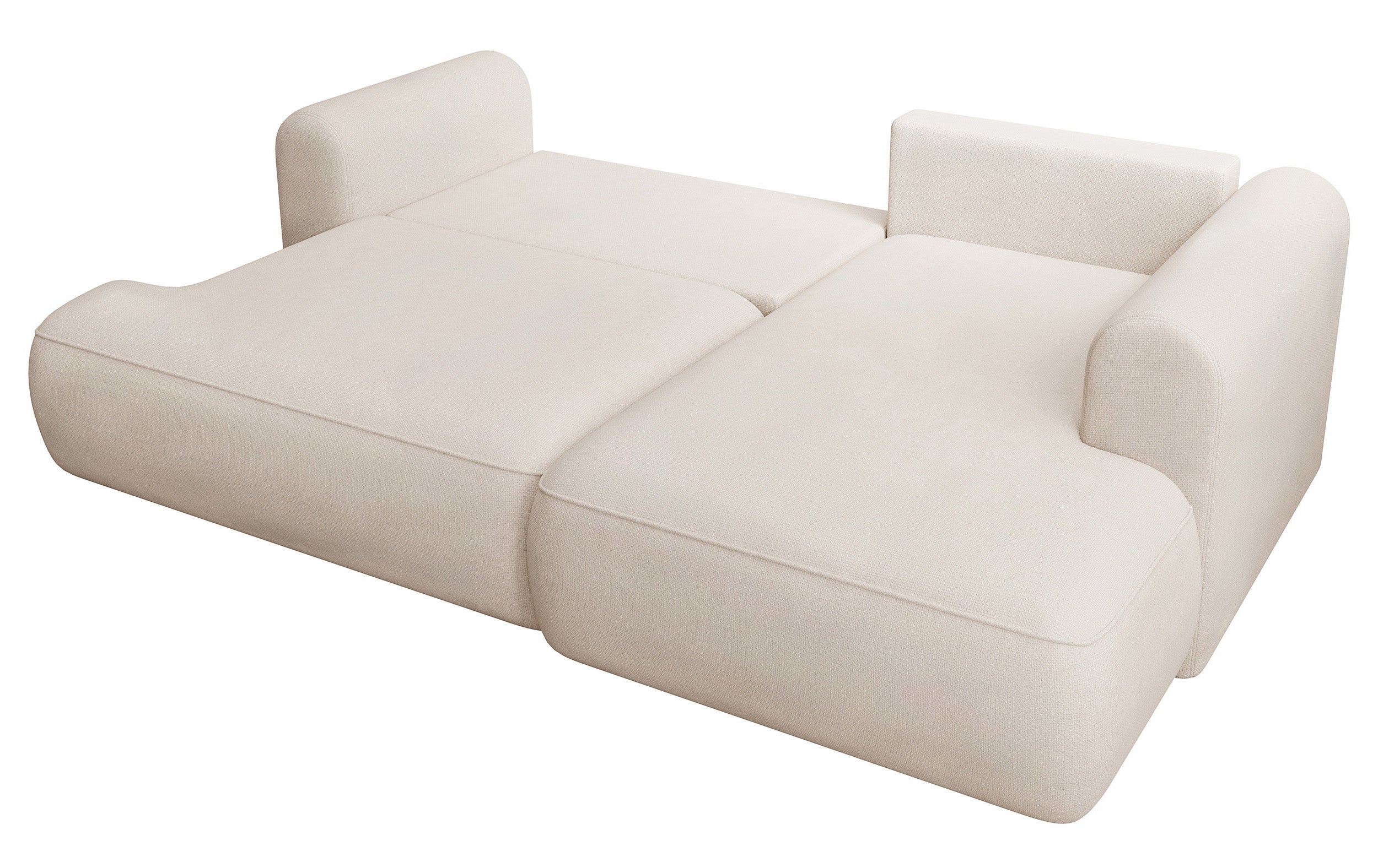 Ecksofa mit Schlaffunktion Ovo mini, L-förmig, rechtsseitig, mit Stauraum, cremefarbener, pflegeleichter Chenille-Stoff