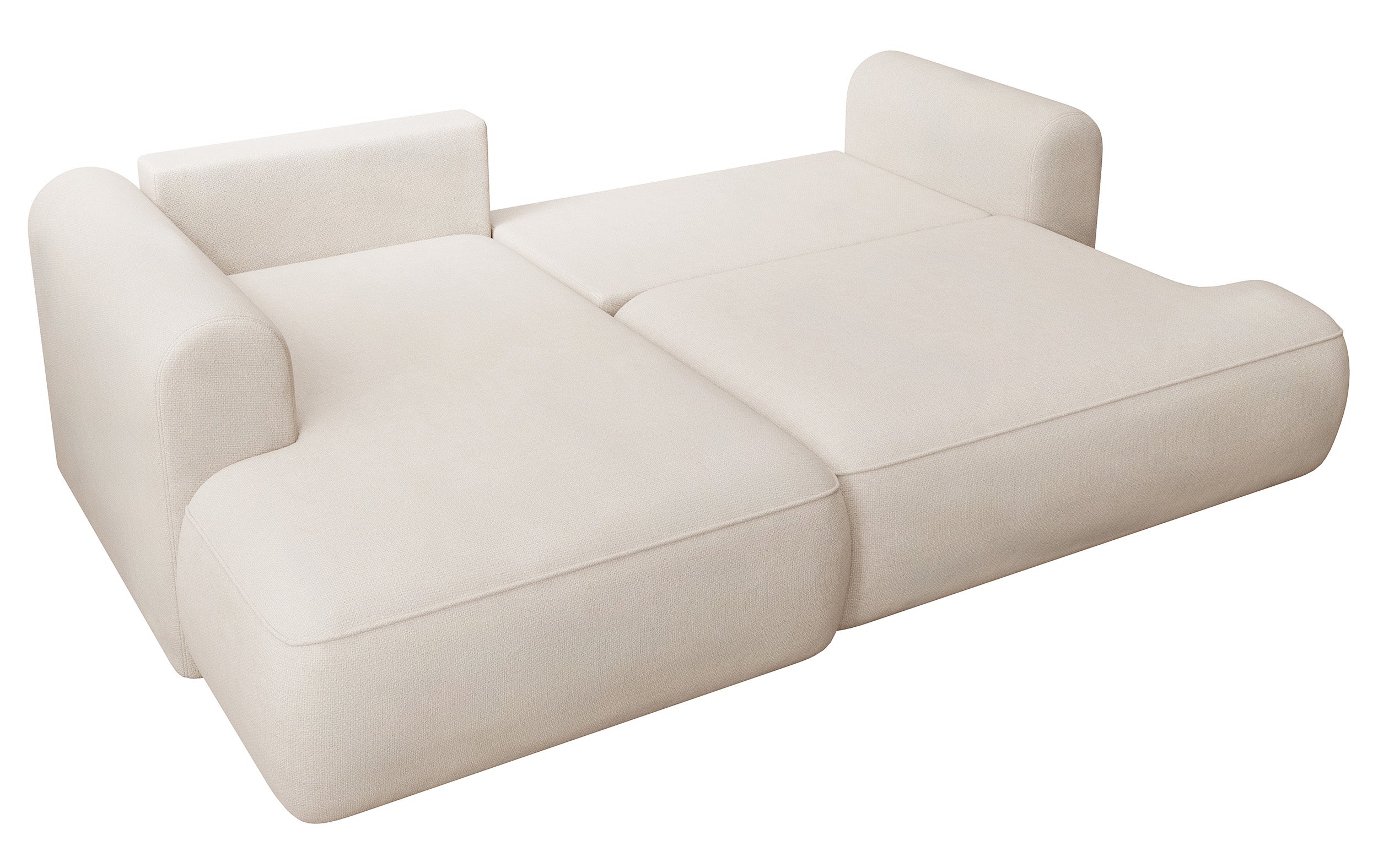Ecksofa mit Schlaffunktion Ovo mini, L-förmig, linksseitig, mit Stauraum, cremefarben, pflegeleichter Chenille-Stoff