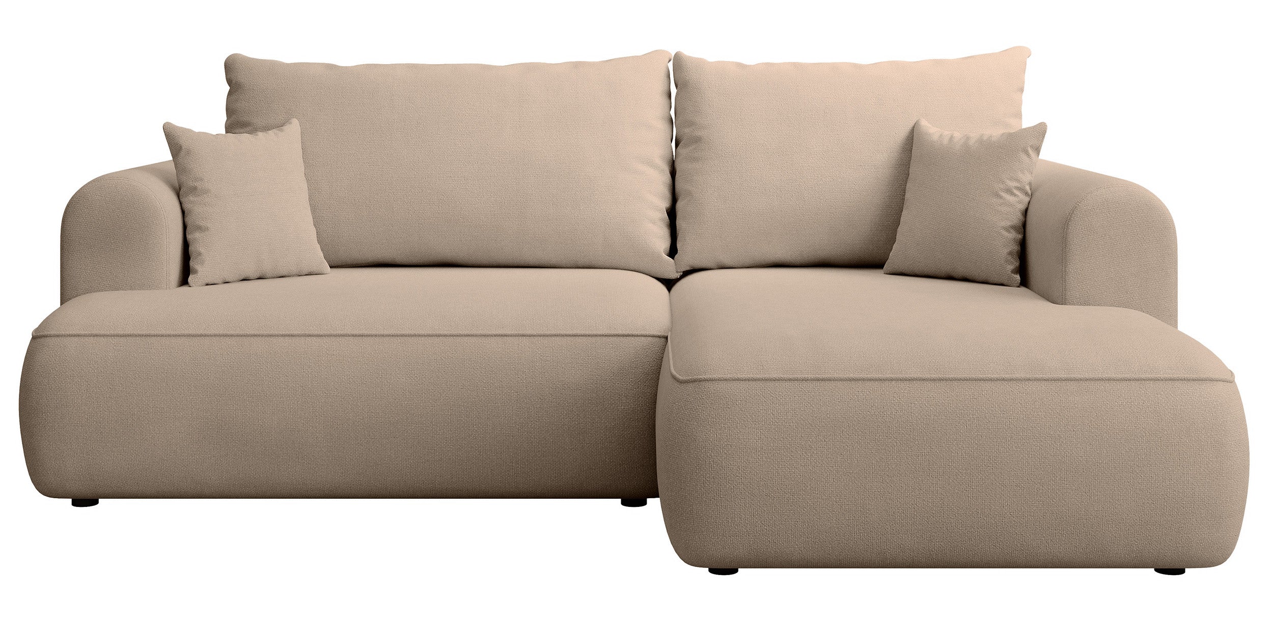 Ecksofa mit Schlaffunktion Ovo Mini, L-förmig, rechtsseitig, mit Stauraum, beige Chenille, pflegeleicht