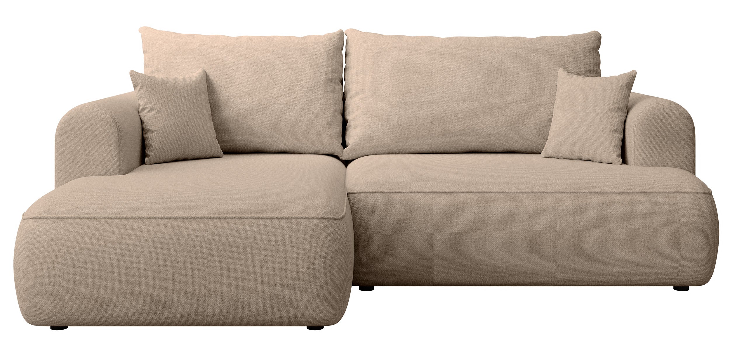 Ecksofa mit Schlaffunktion Ovo mini, L-förmig, linksseitig, mit Stauraum, beige Chenille, pflegeleicht