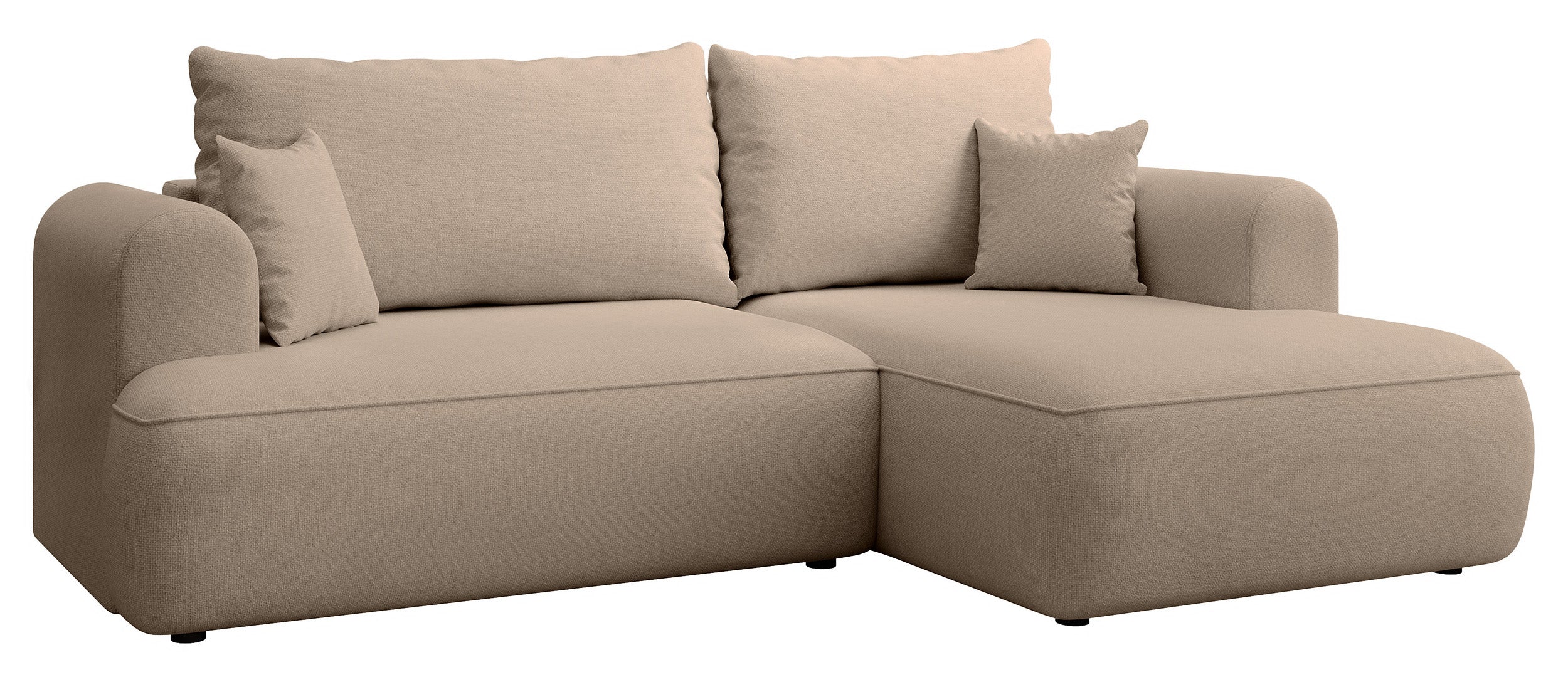Ecksofa mit Schlaffunktion Ovo Mini, L-förmig, rechtsseitig, mit Stauraum, beige Chenille, pflegeleicht