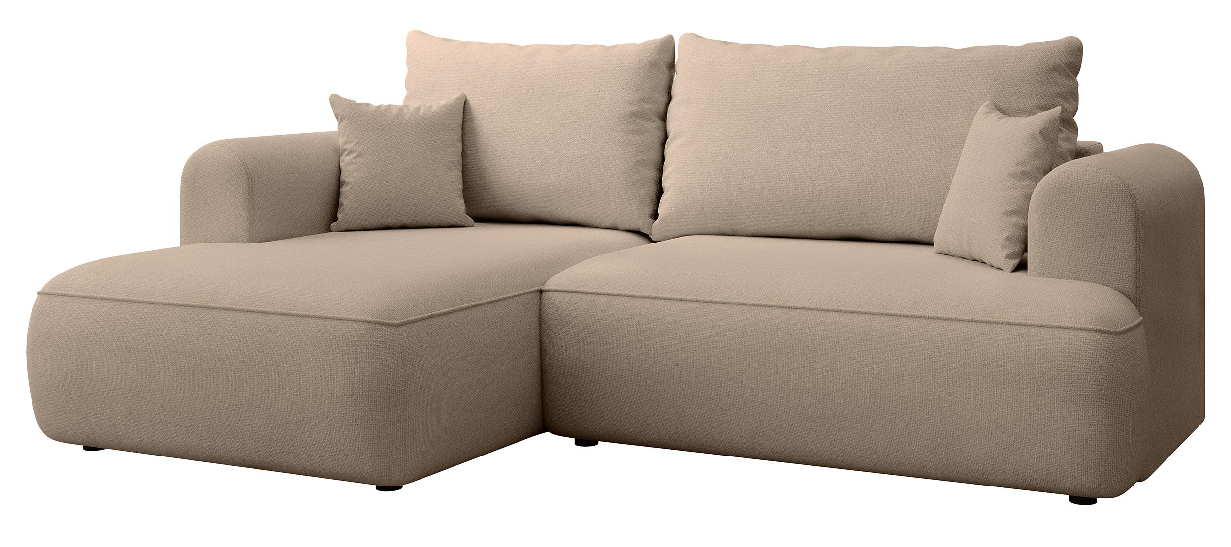 Ecksofa mit Schlaffunktion Ovo mini, L-förmig, linksseitig, mit Stauraum, beige Chenille, pflegeleicht