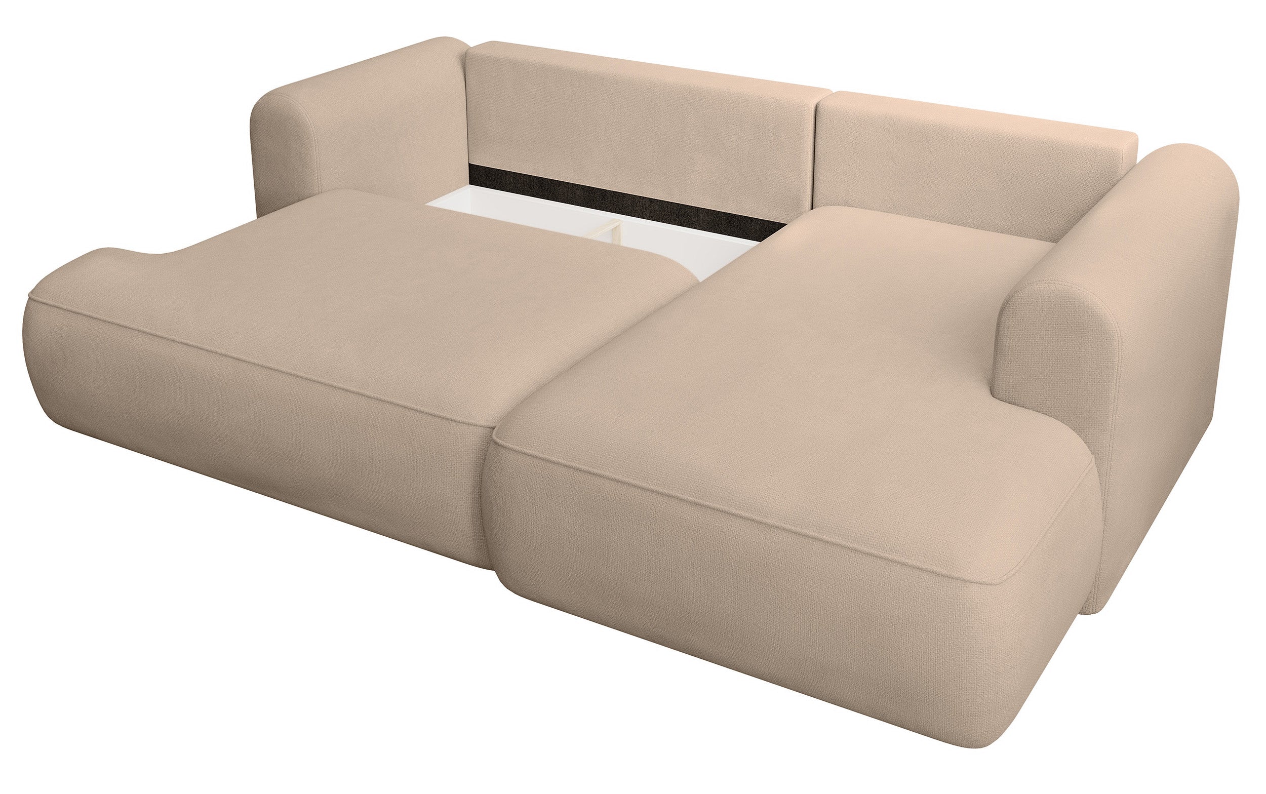 Ecksofa mit Schlaffunktion Ovo Mini, L-förmig, rechtsseitig, mit Stauraum, beige Chenille, pflegeleicht
