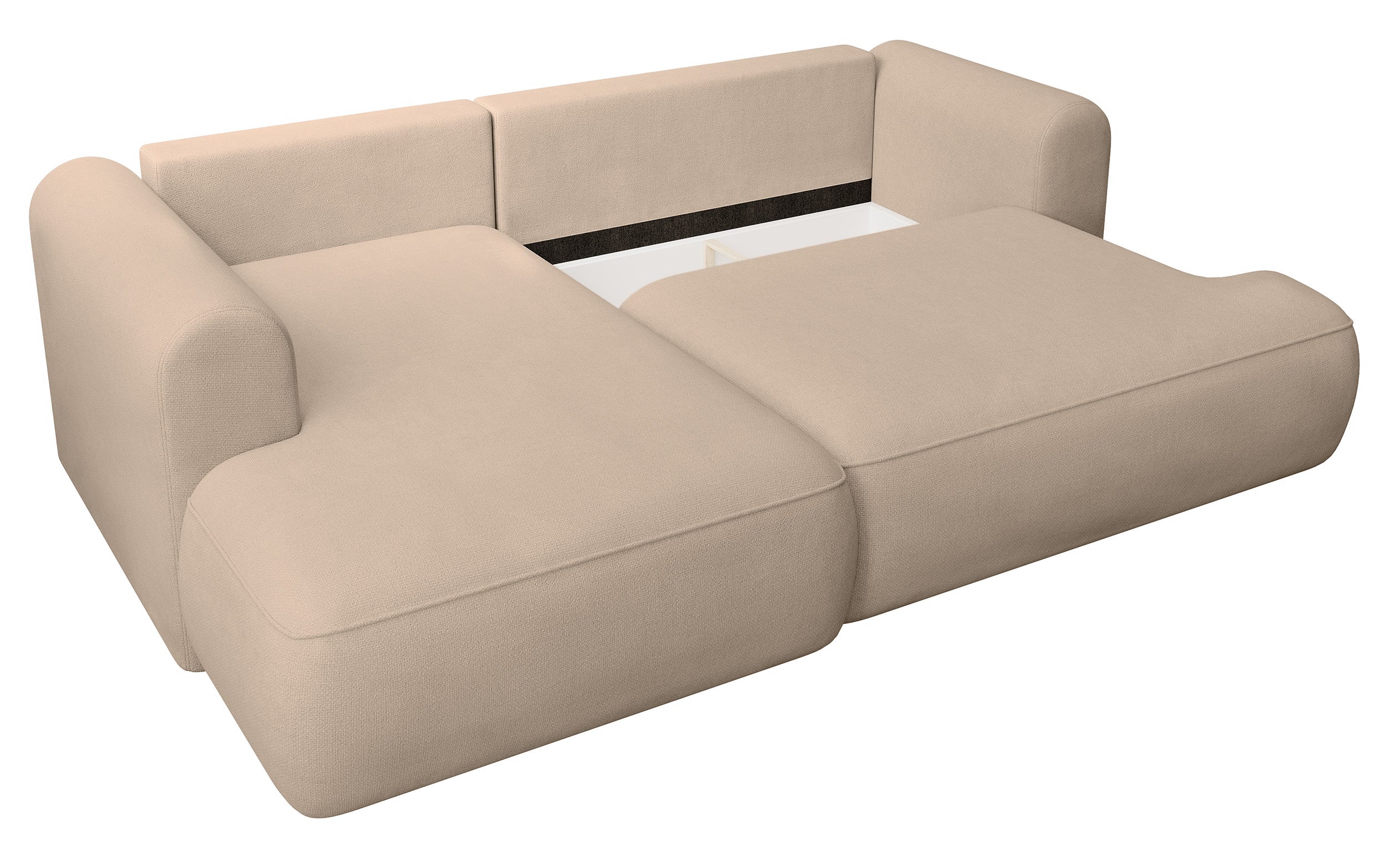 Ecksofa mit Schlaffunktion Ovo mini, L-förmig, linksseitig, mit Stauraum, beige Chenille, pflegeleicht