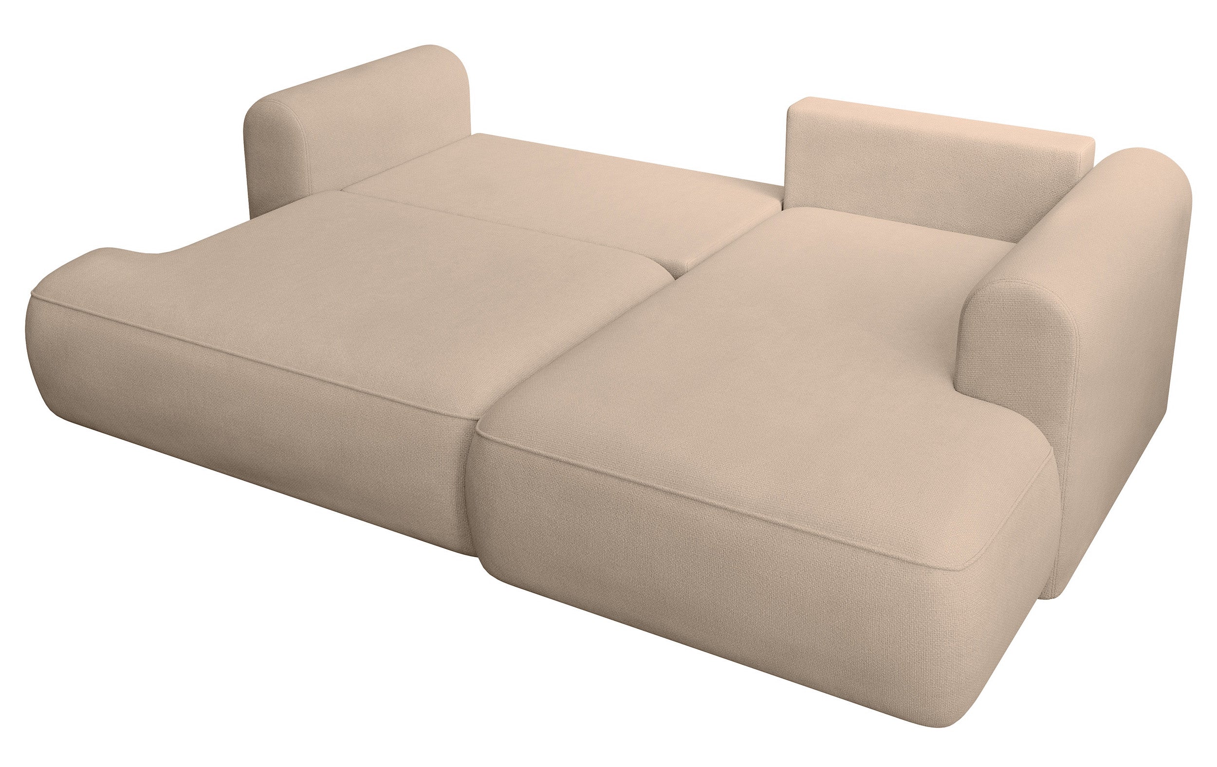Ecksofa mit Schlaffunktion Ovo Mini, L-förmig, rechtsseitig, mit Stauraum, beige Chenille, pflegeleicht