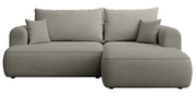Ecksofa mit Schlaffunktion Ovo mini, L-förmig, rechtsseitig, mit Stauraum, hellgrauer, pflegeleichter Chenille-Stoff