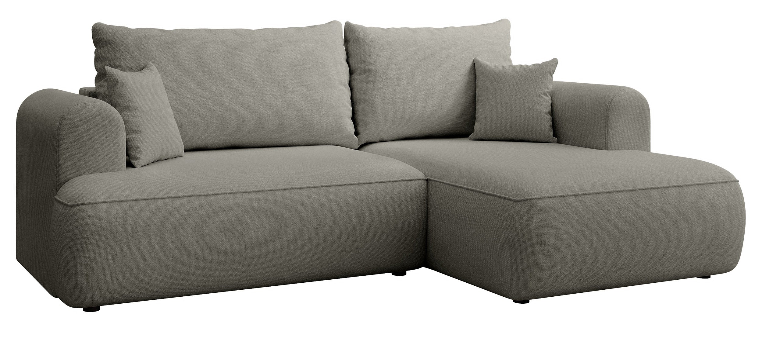 Ecksofa mit Schlaffunktion Ovo mini, L-förmig, rechtsseitig, mit Stauraum, hellgrauer, pflegeleichter Chenille-Stoff