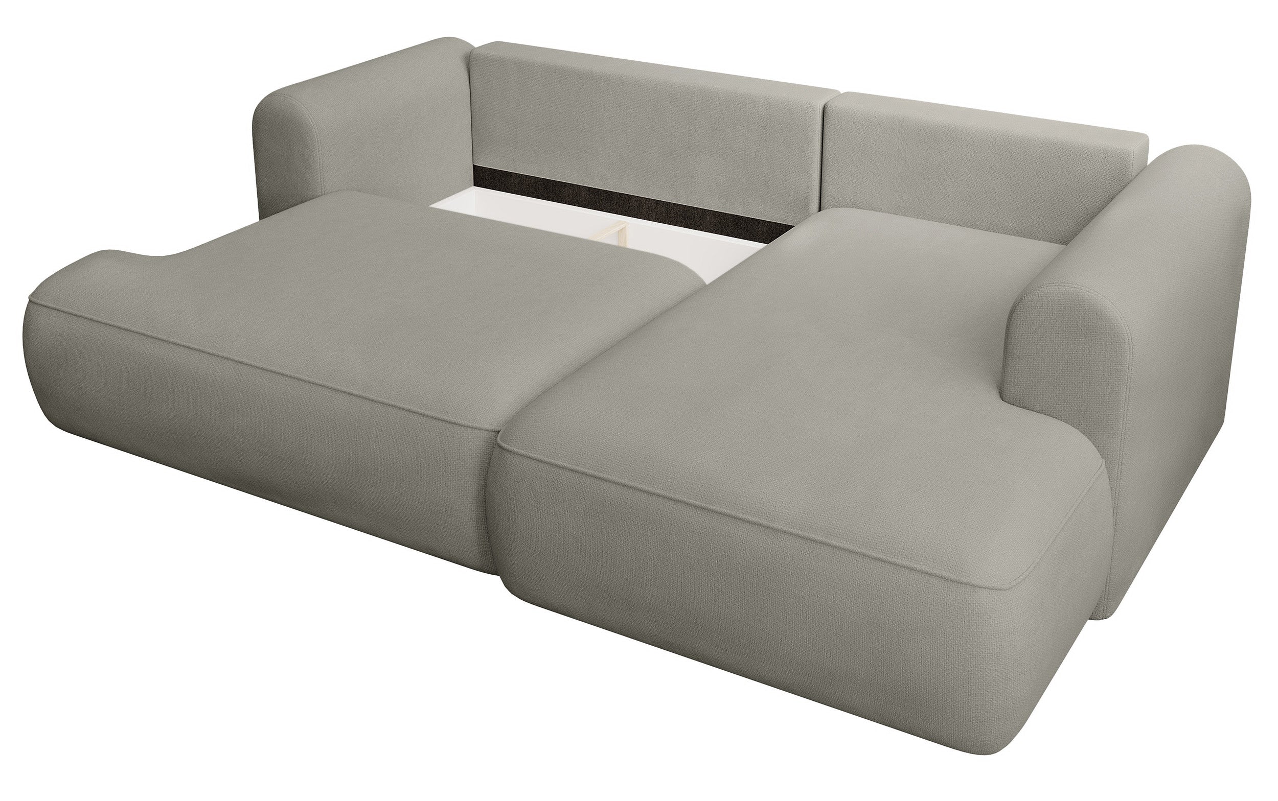 Ecksofa mit Schlaffunktion Ovo mini, L-förmig, rechtsseitig, mit Stauraum, hellgrauer, pflegeleichter Chenille-Stoff